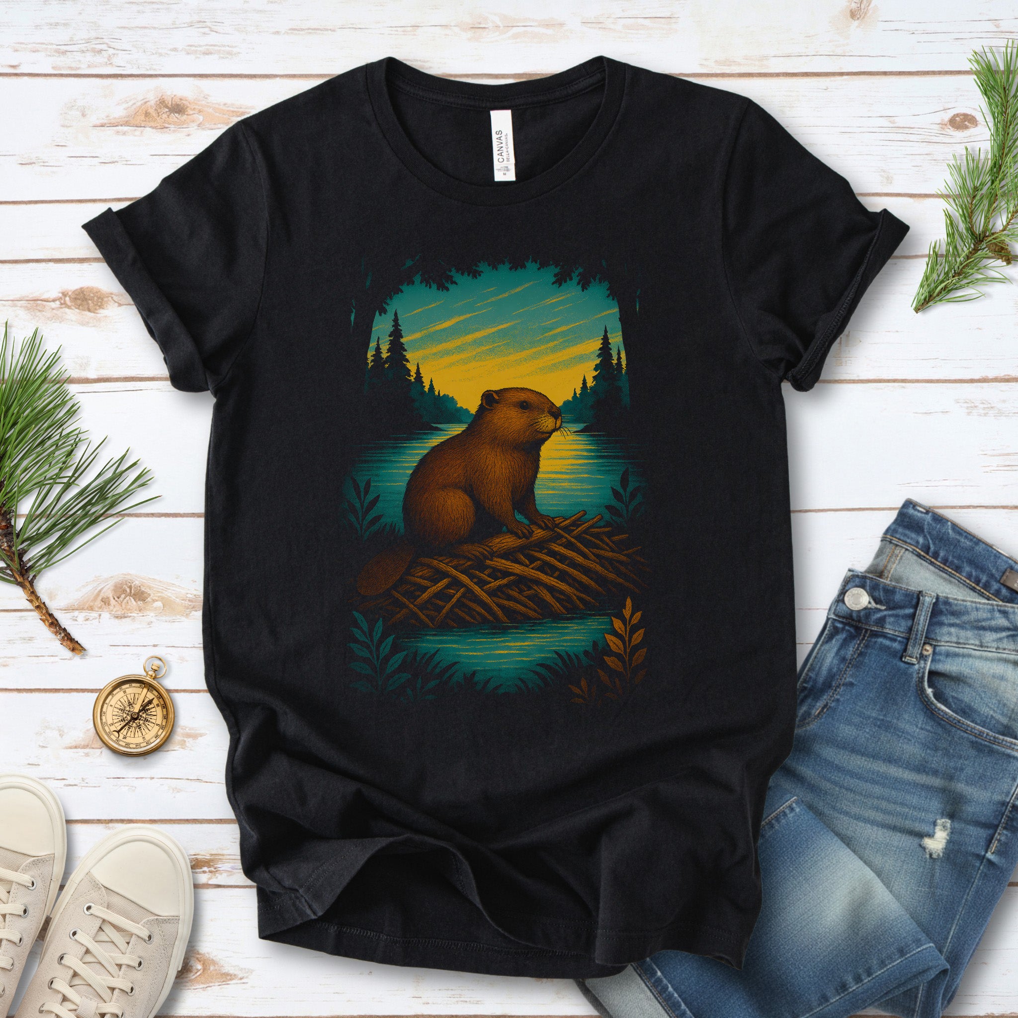 Beaver Spirit Animal T-Shirt – Sunset Dam Builder Vibes