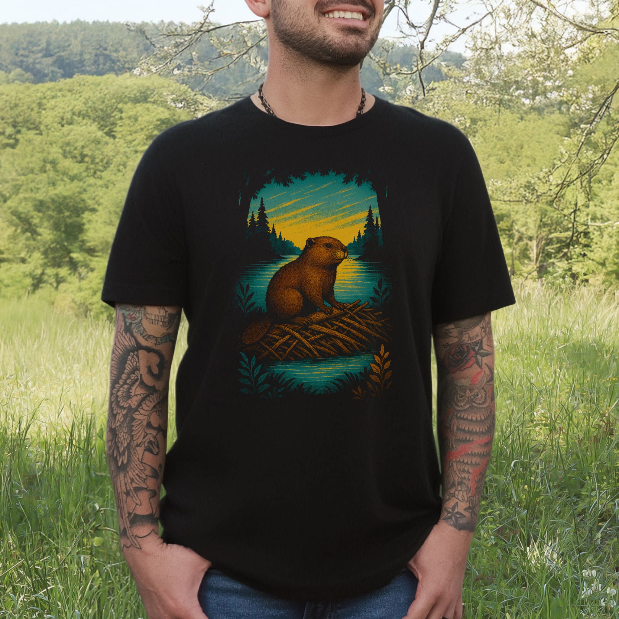 Beaver Spirit Animal T-Shirt – Sunset Dam Builder Vibes