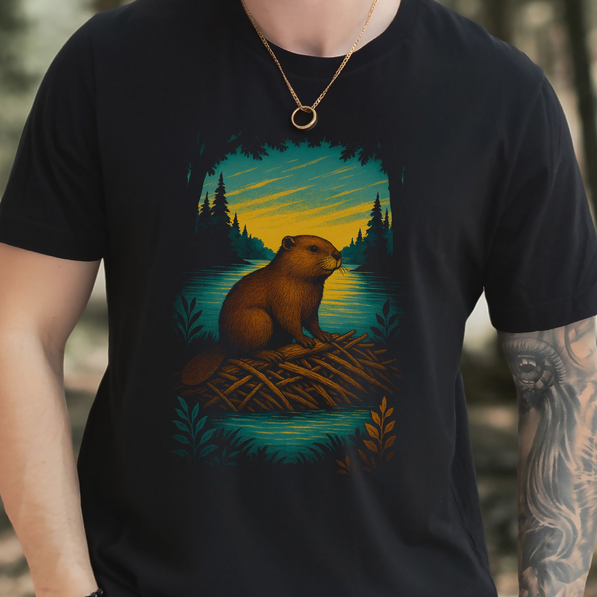 Beaver Spirit Animal T-Shirt – Sunset Dam Builder Vibes