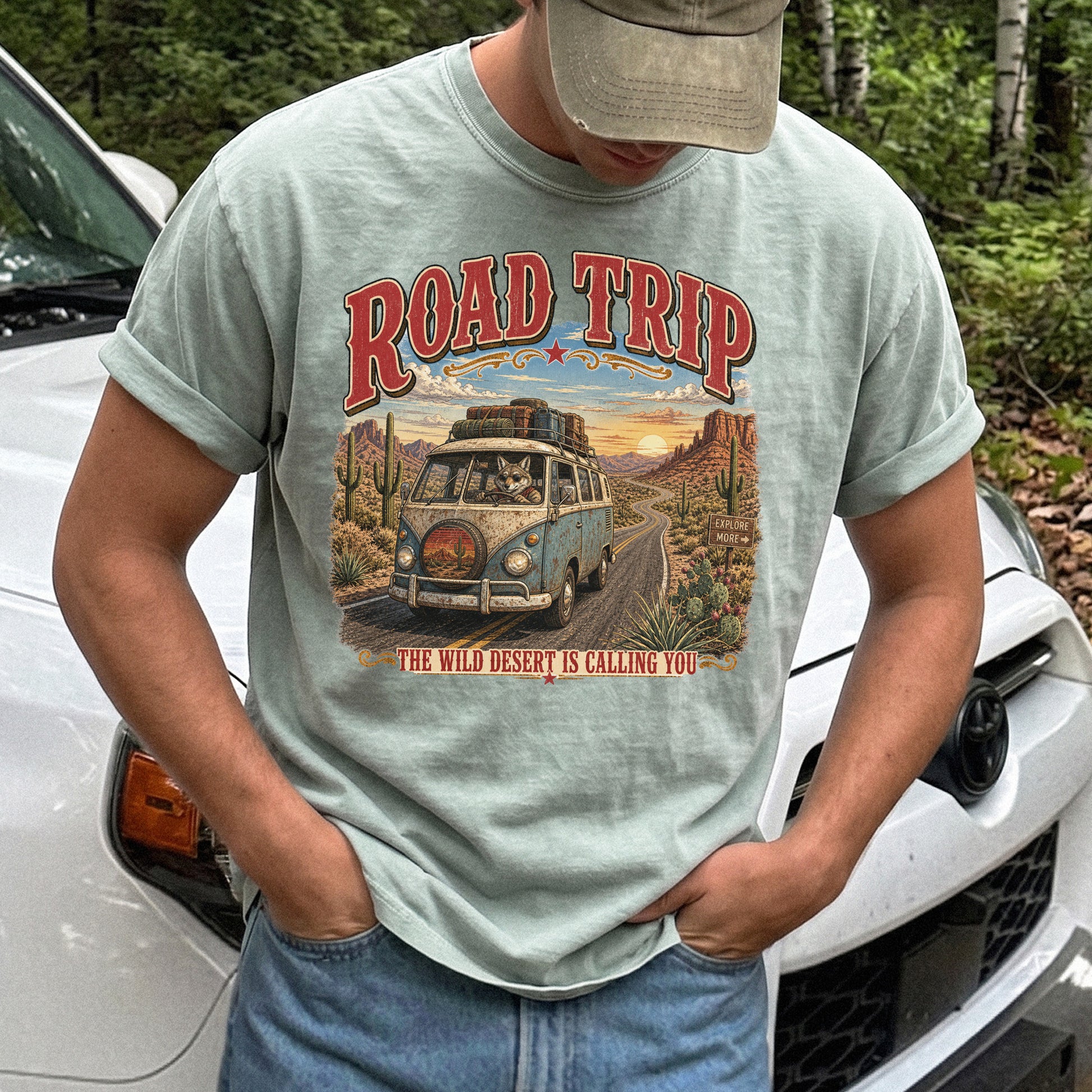 Road Trip The Wild Desert Is Calling You Comfort Colors Shirt – Retro Desert Van Tee