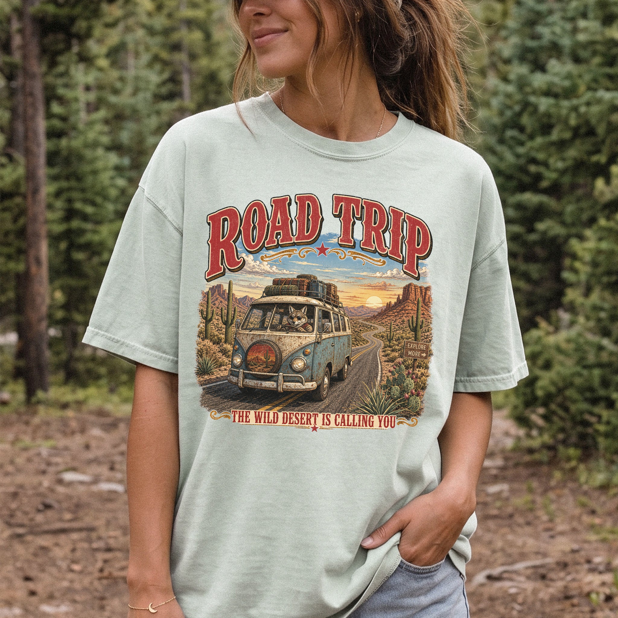 Road Trip The Wild Desert Is Calling You Comfort Colors Shirt – Retro Desert Van Tee