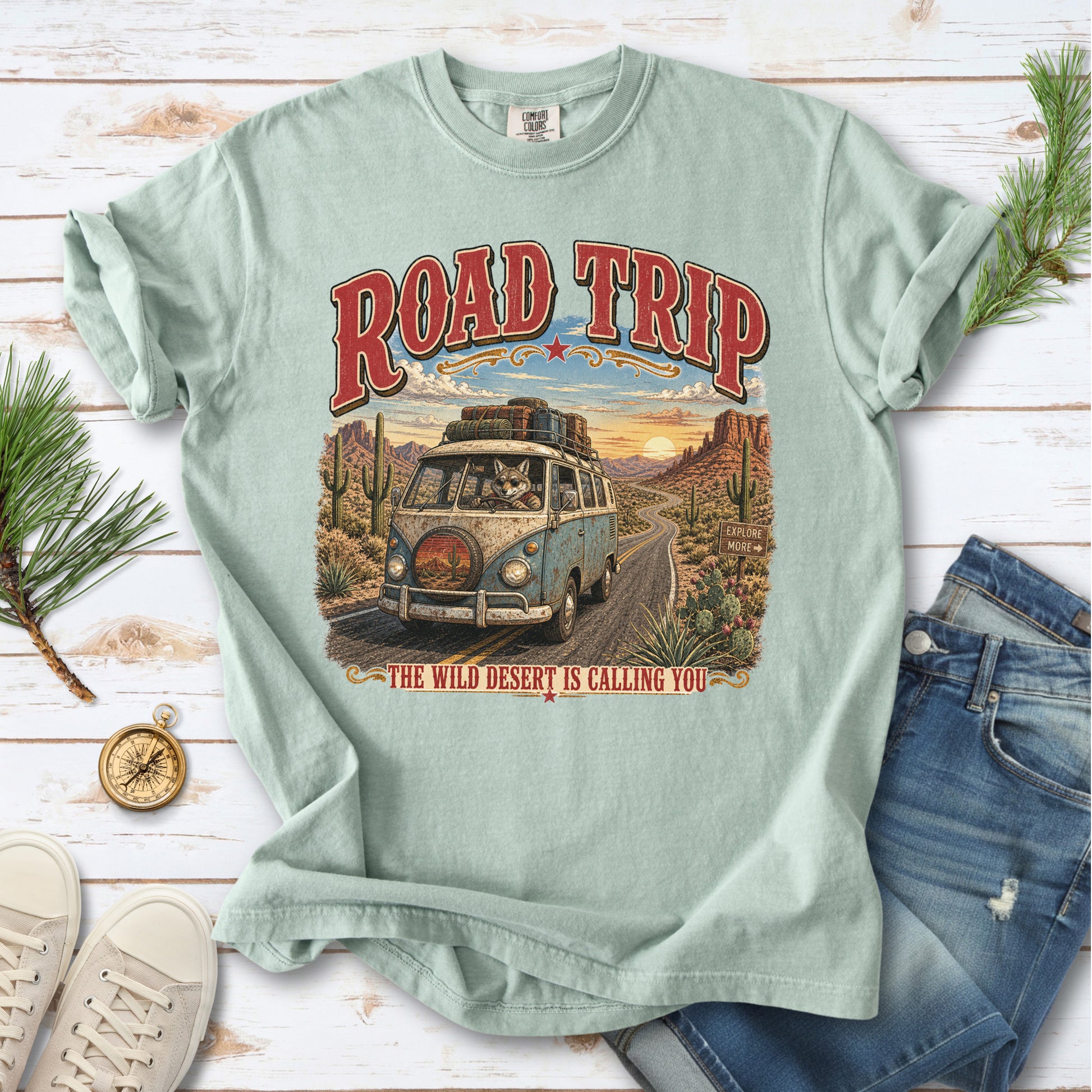 Road Trip The Wild Desert Is Calling You Comfort Colors Shirt – Retro Desert Van Tee