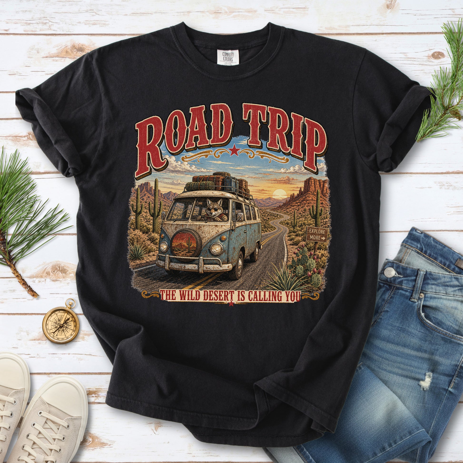 Road Trip The Wild Desert Is Calling You Comfort Colors Shirt – Retro Desert Van Tee