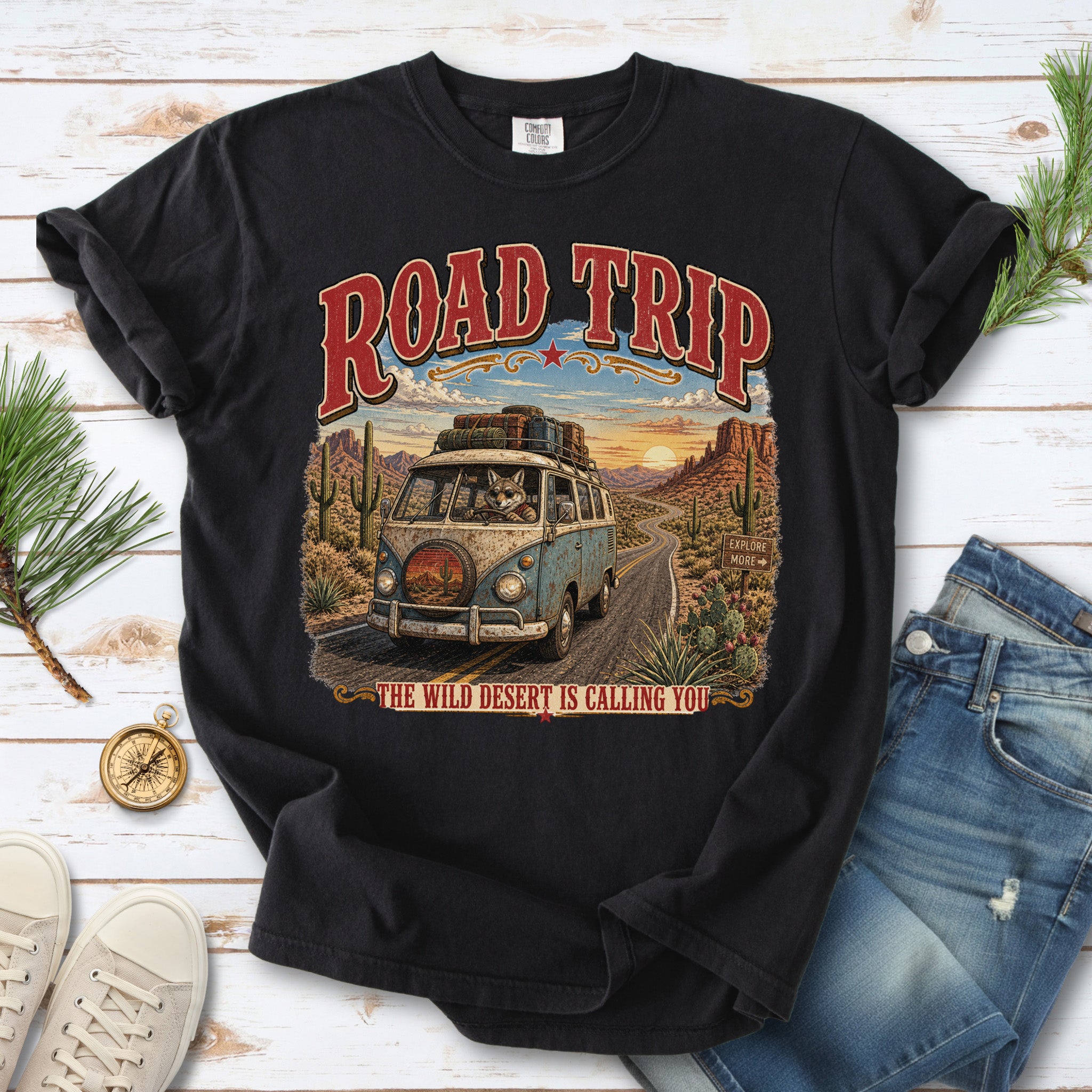 Road Trip The Wild Desert Is Calling You Comfort Colors Shirt – Retro Desert Van Tee