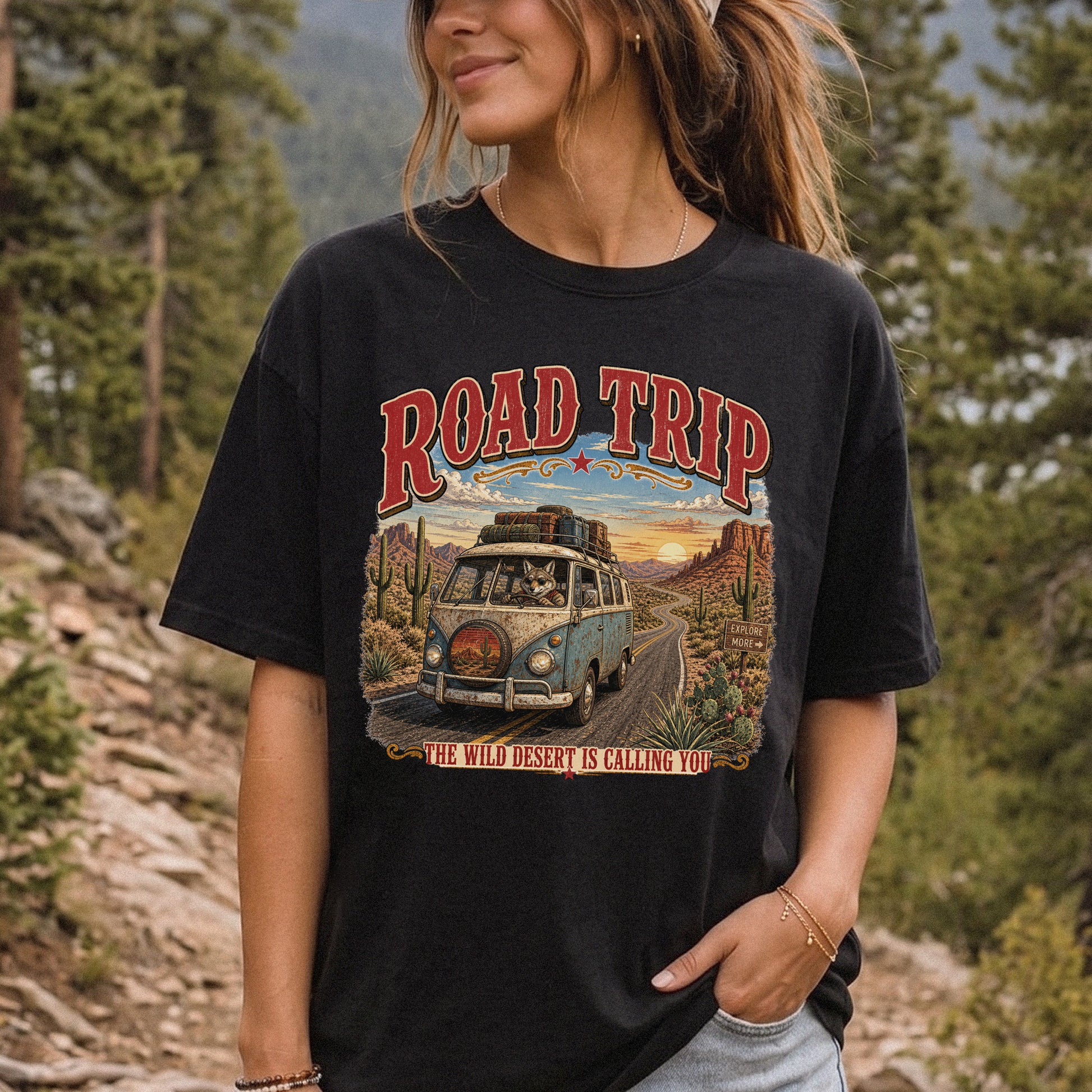 Road Trip The Wild Desert Is Calling You Comfort Colors Shirt – Retro Desert Van Tee