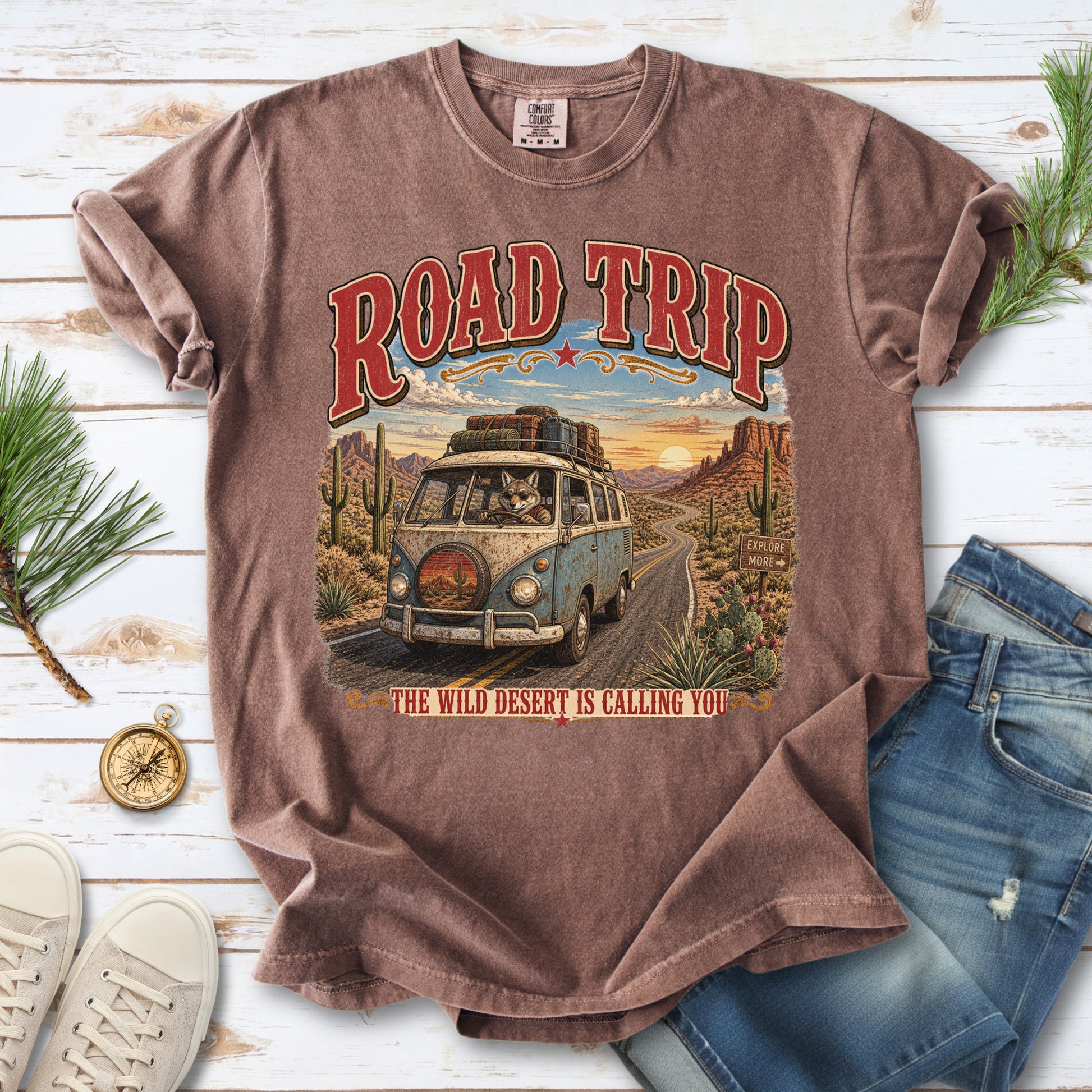 Road Trip The Wild Desert Is Calling You Comfort Colors Shirt – Retro Desert Van Tee