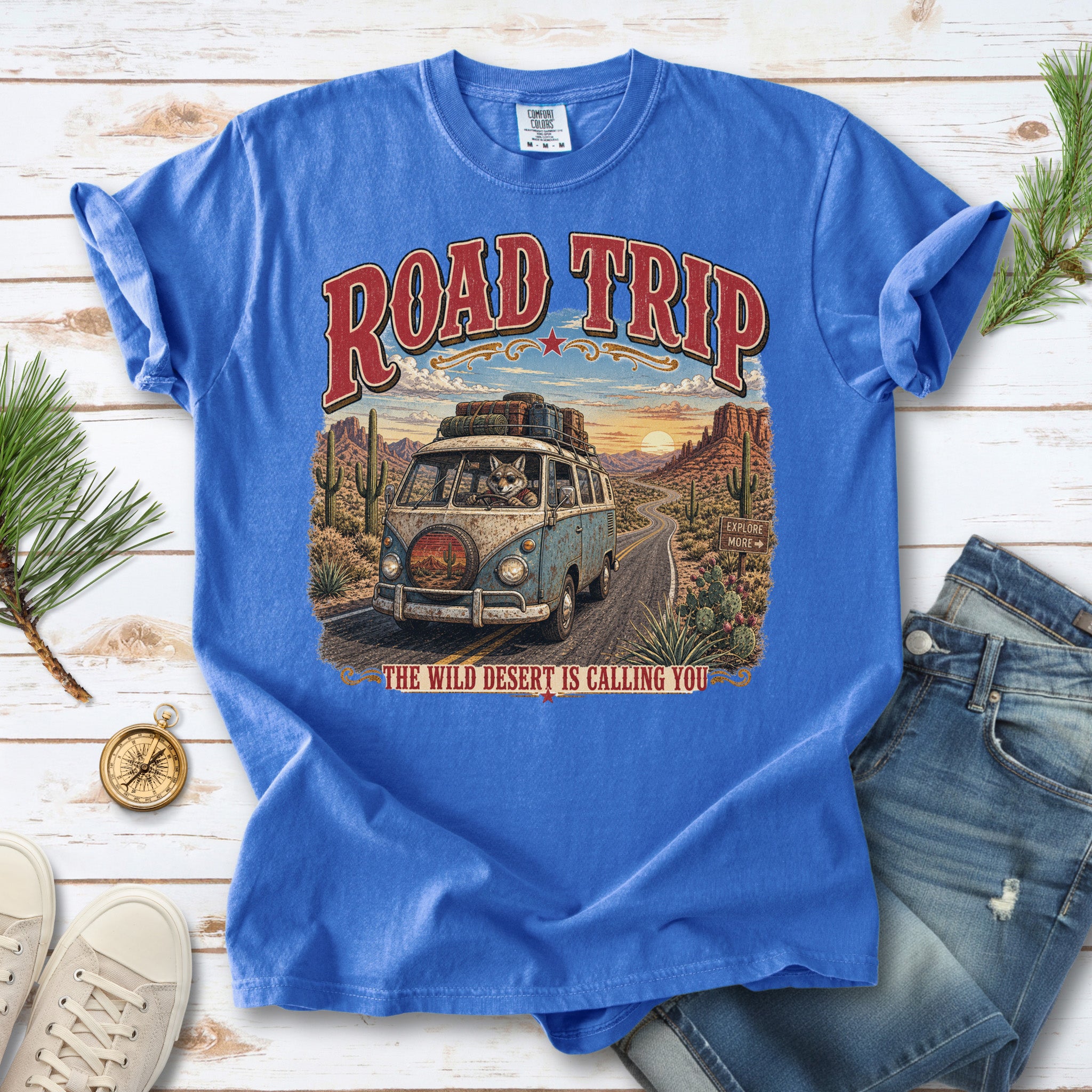 Road Trip The Wild Desert Is Calling You Comfort Colors Shirt – Retro Desert Van Tee