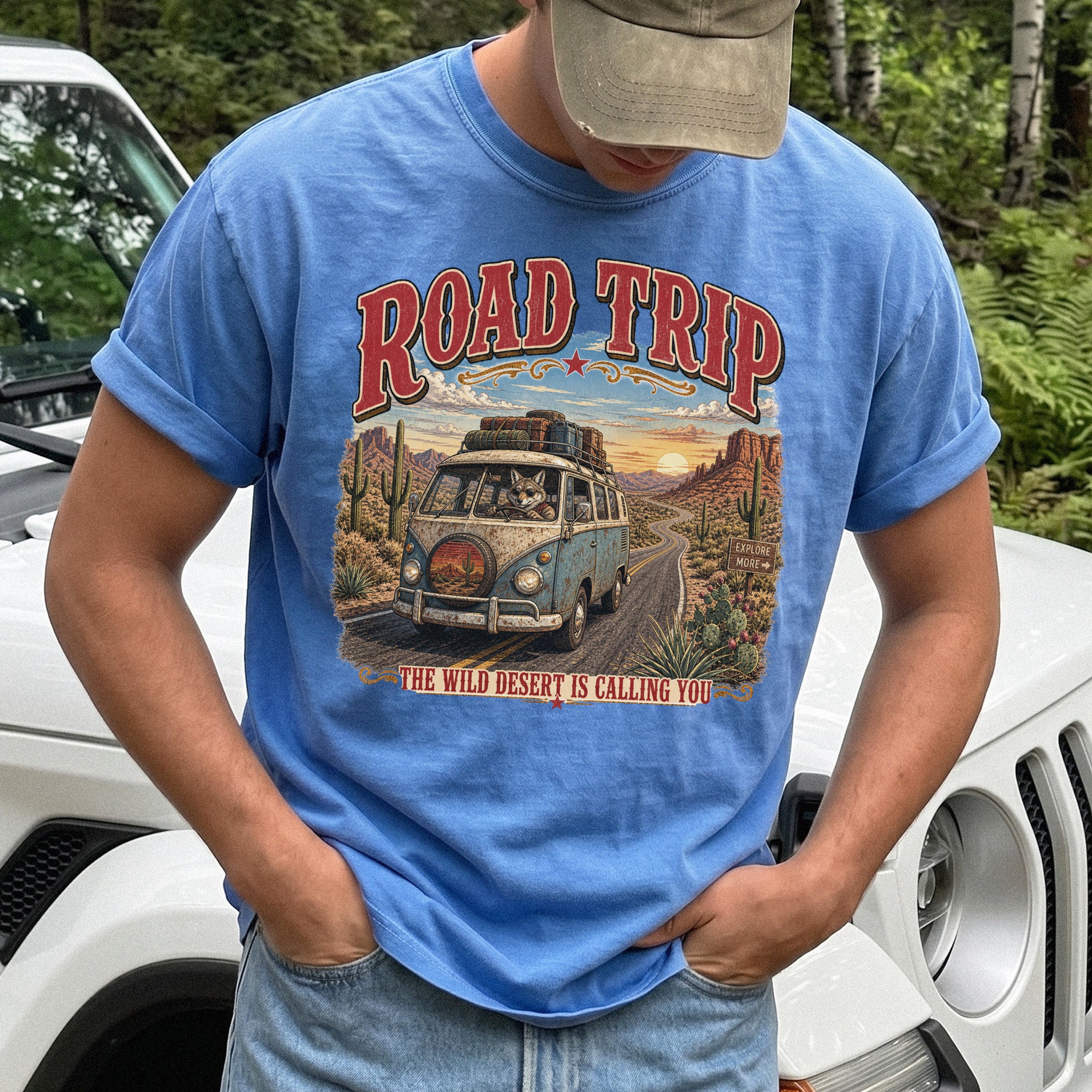 Road Trip The Wild Desert Is Calling You Comfort Colors Shirt – Retro Desert Van Tee
