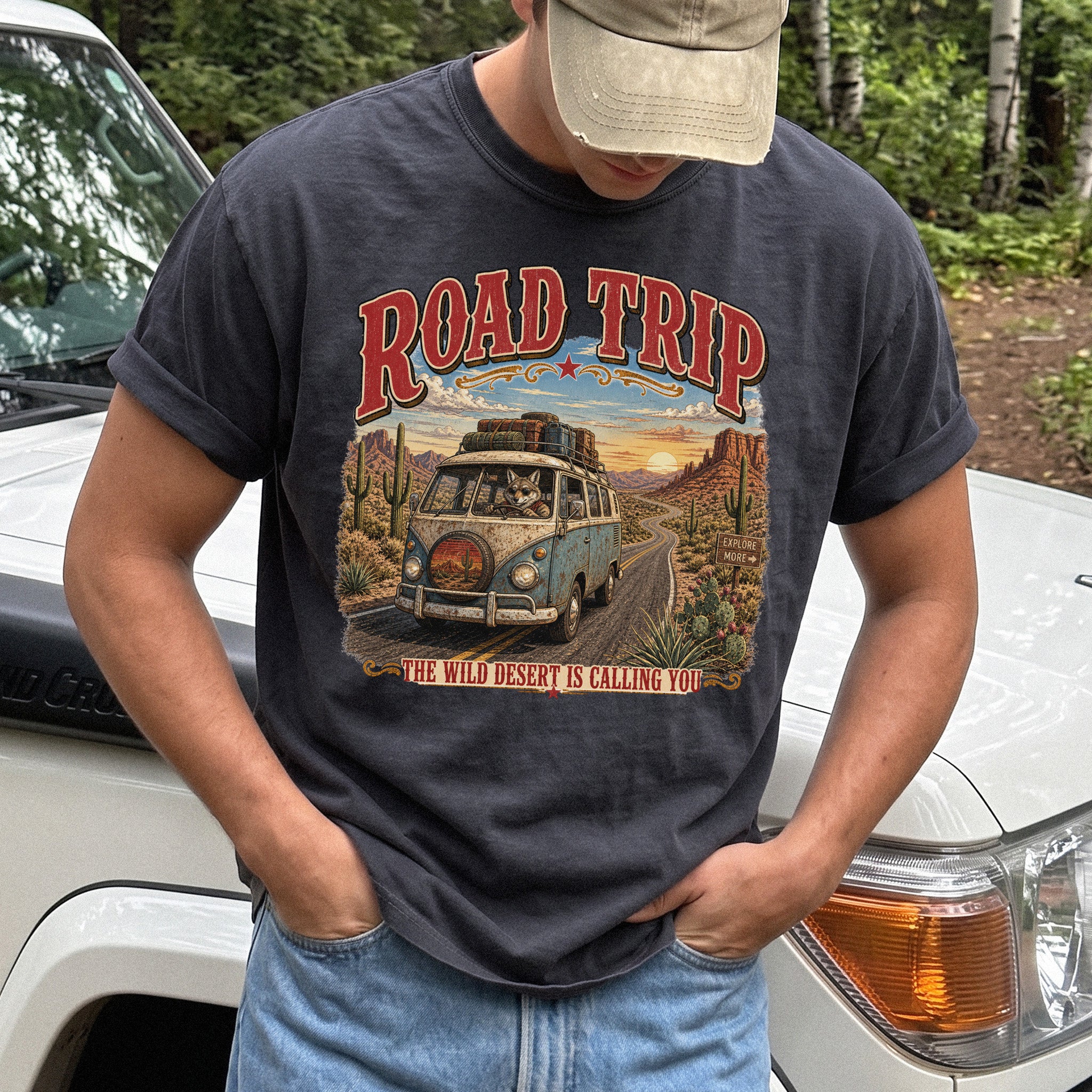 Road Trip The Wild Desert Is Calling You Comfort Colors Shirt – Retro Desert Van Tee