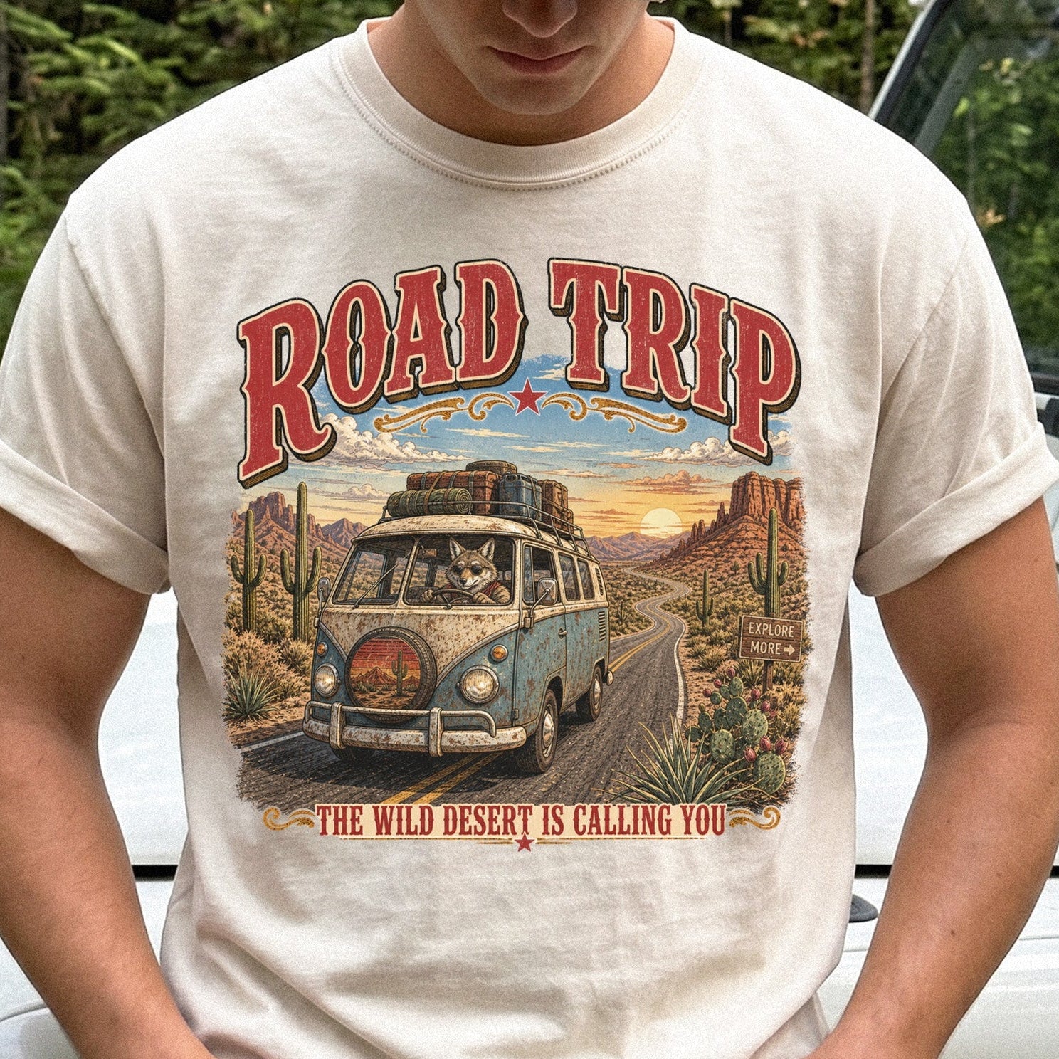 Road Trip The Wild Desert Is Calling You Comfort Colors Shirt – Retro Desert Van Tee
