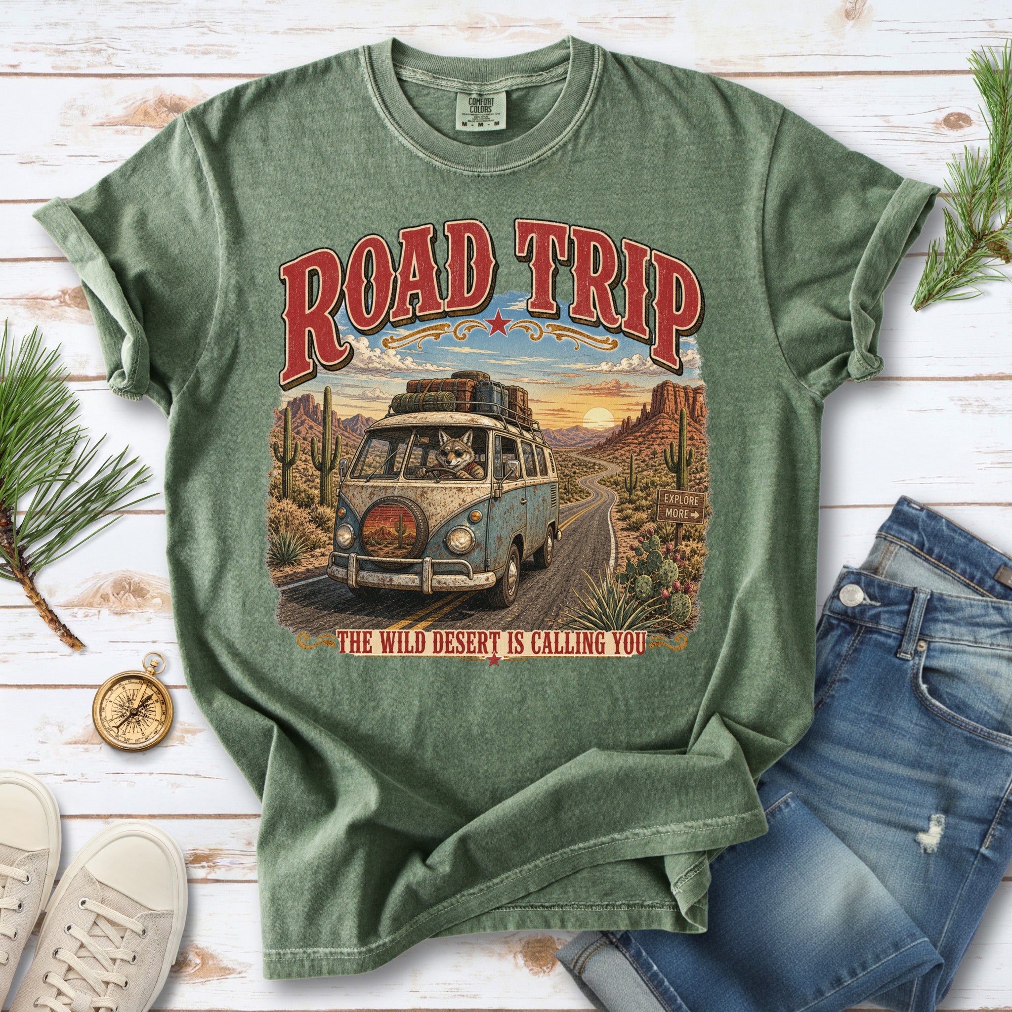 Road Trip The Wild Desert Is Calling You Comfort Colors Shirt – Retro Desert Van Tee