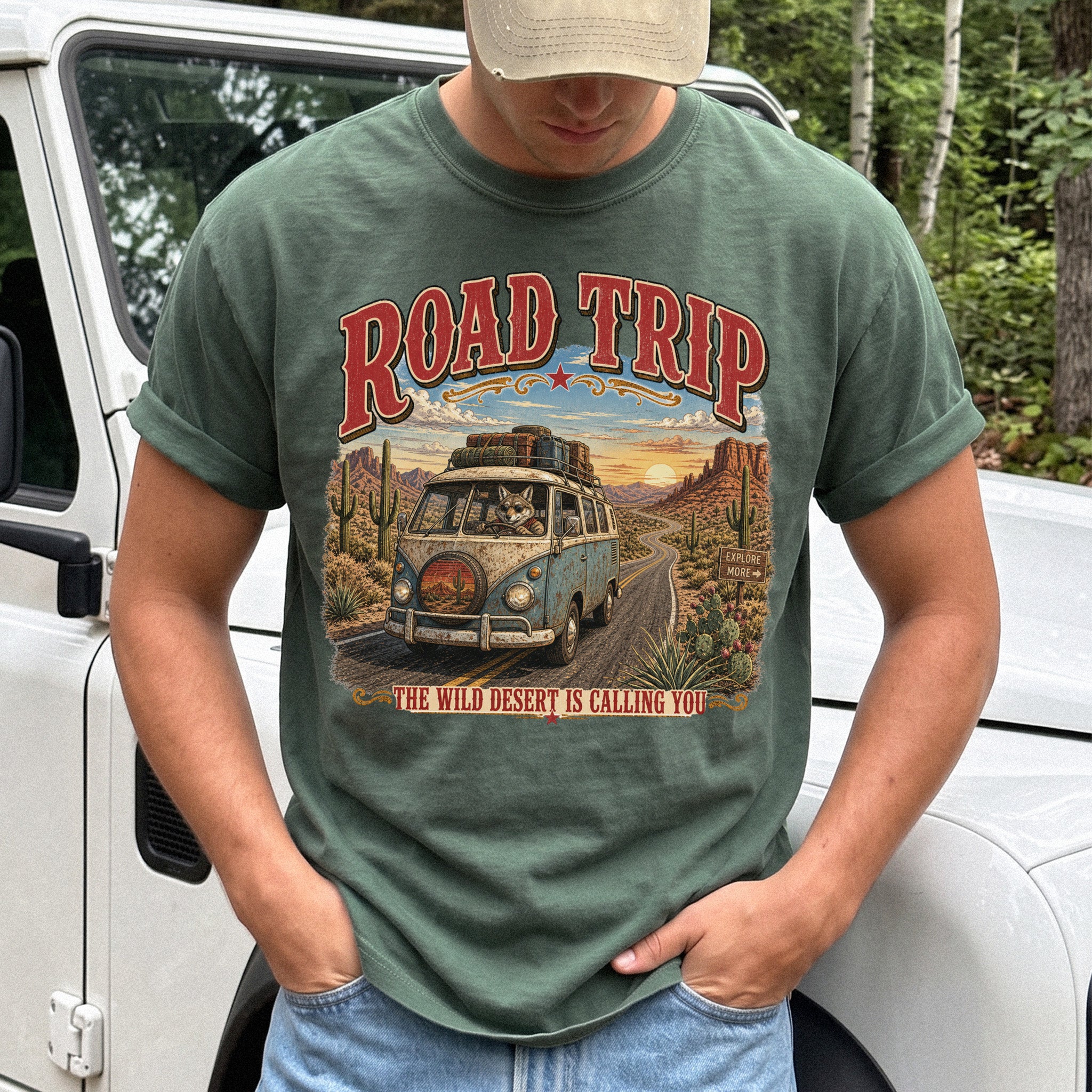 Road Trip The Wild Desert Is Calling You Comfort Colors Shirt – Retro Desert Van Tee