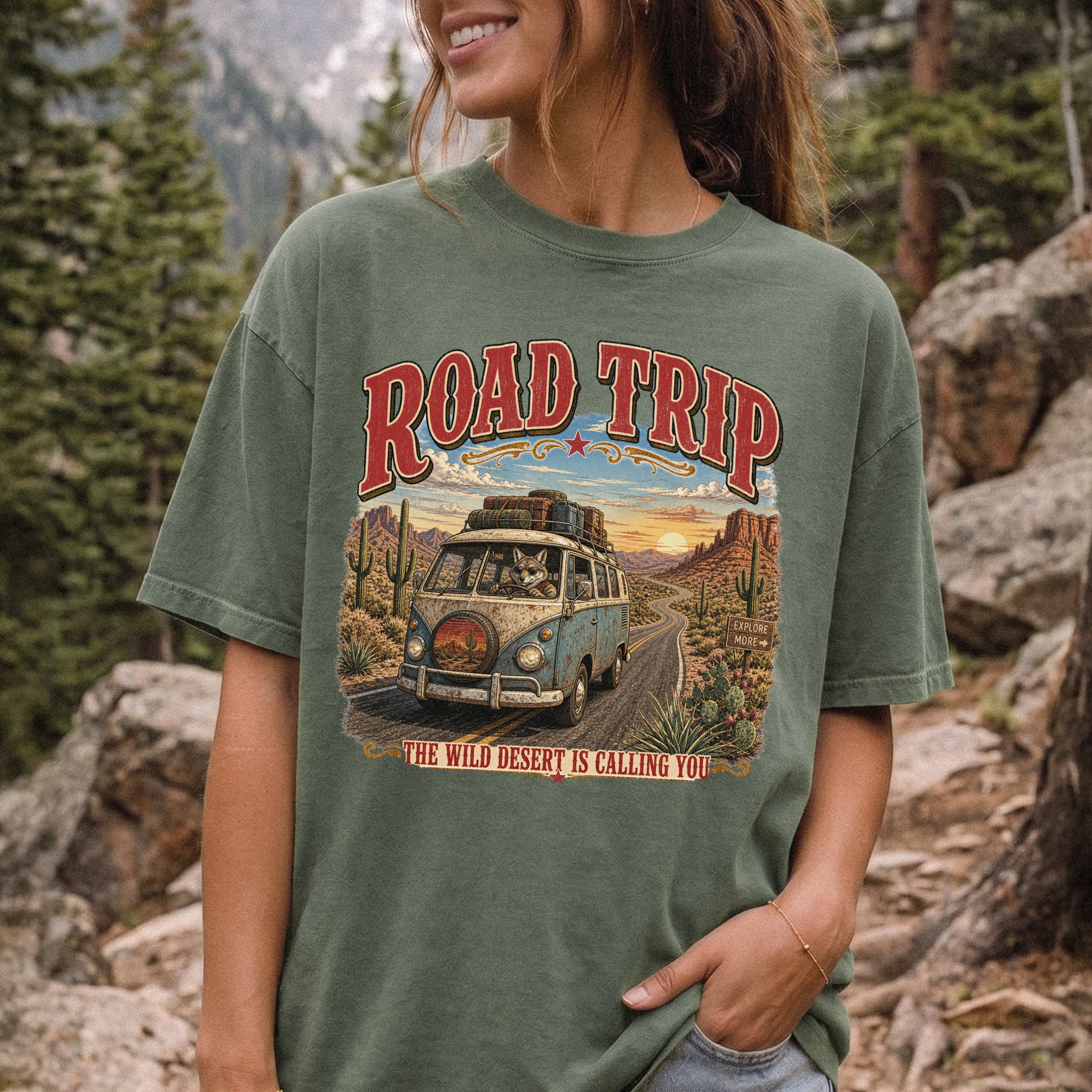 Road Trip The Wild Desert Is Calling You Comfort Colors Shirt – Retro Desert Van Tee