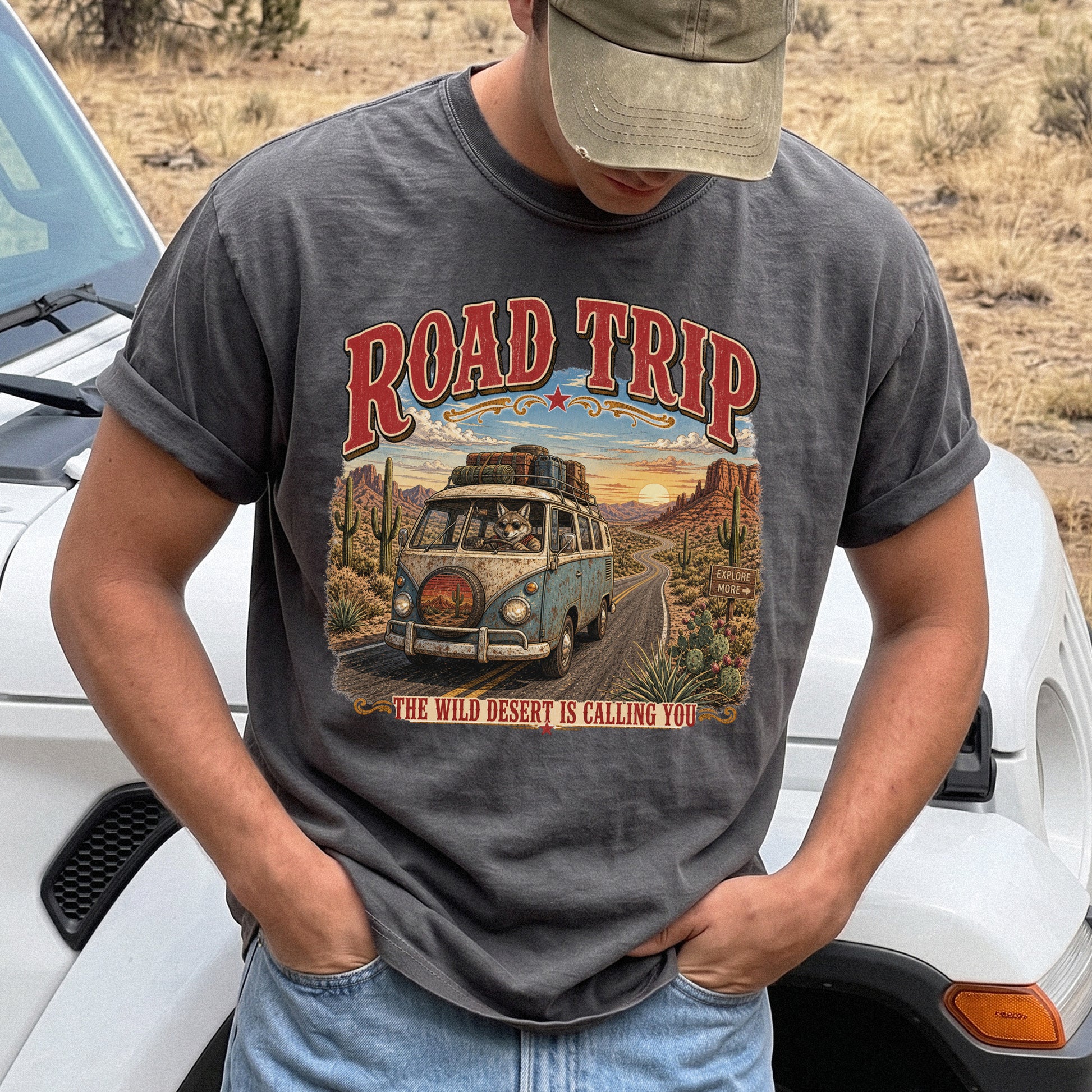 Road Trip The Wild Desert Is Calling You Comfort Colors Shirt – Retro Desert Van Tee