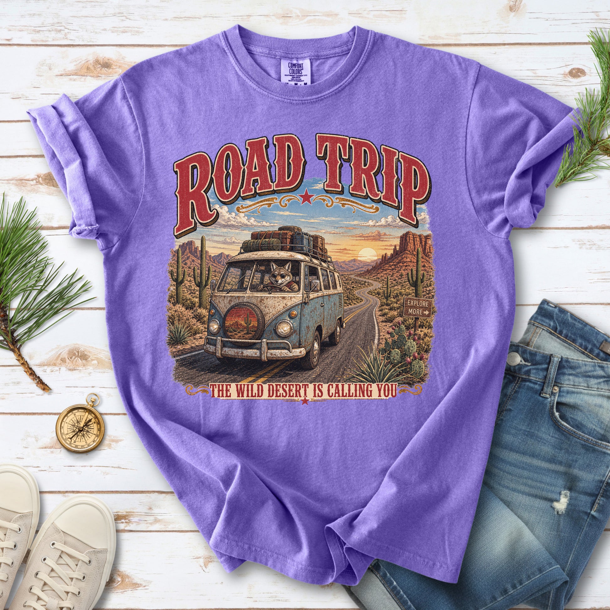 Road Trip The Wild Desert Is Calling You Comfort Colors Shirt – Retro Desert Van Tee