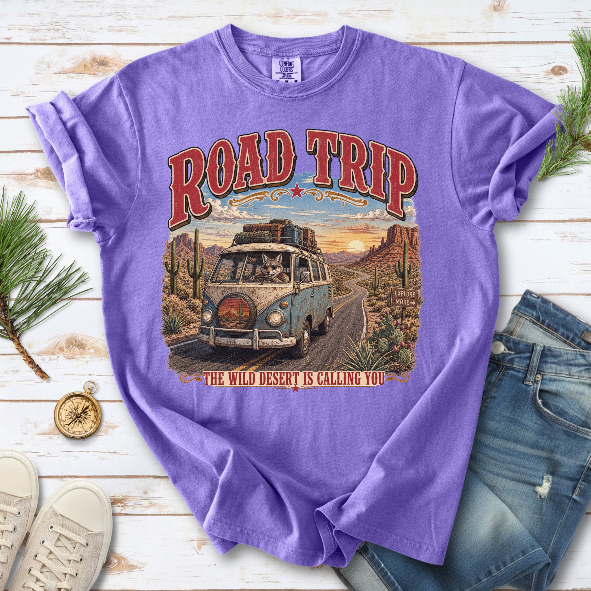 Road Trip The Wild Desert Is Calling You Comfort Colors Shirt – Retro Desert Van Tee
