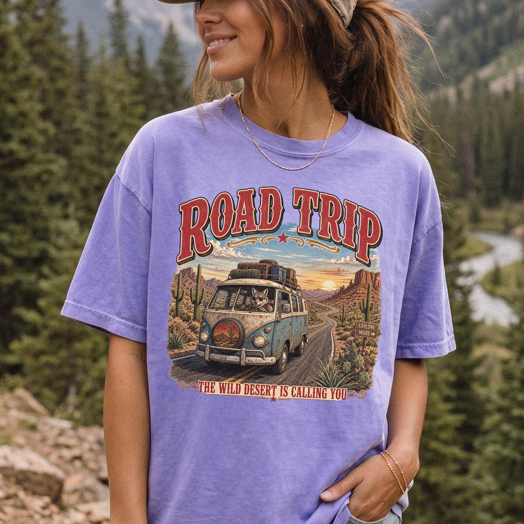 Road Trip The Wild Desert Is Calling You Comfort Colors Shirt – Retro Desert Van Tee