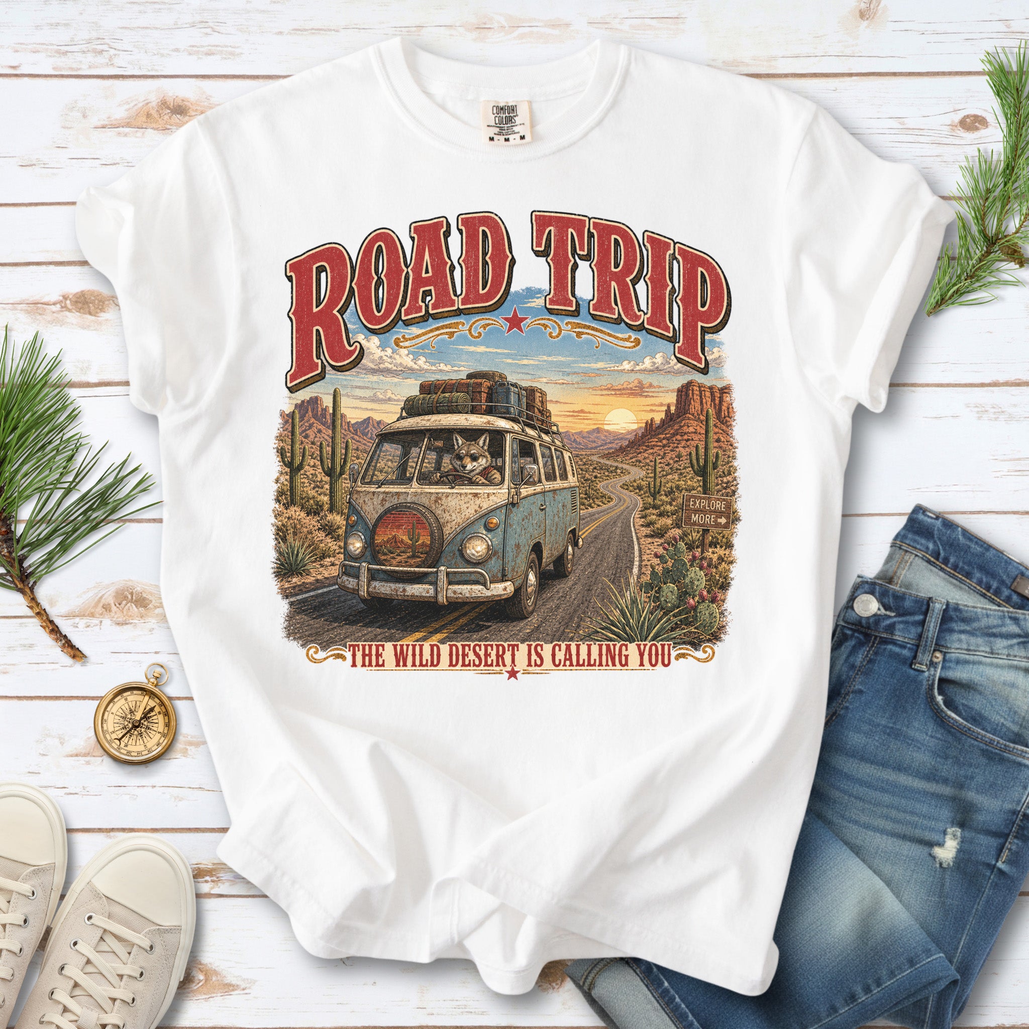 Road Trip The Wild Desert Is Calling You Comfort Colors Shirt – Retro Desert Van Tee