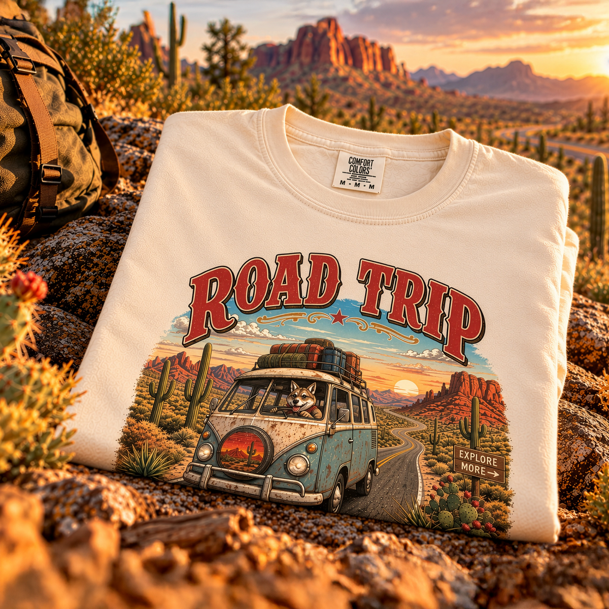 Road Trip The Wild Desert Is Calling You Comfort Colors Shirt – Retro Desert Van Tee