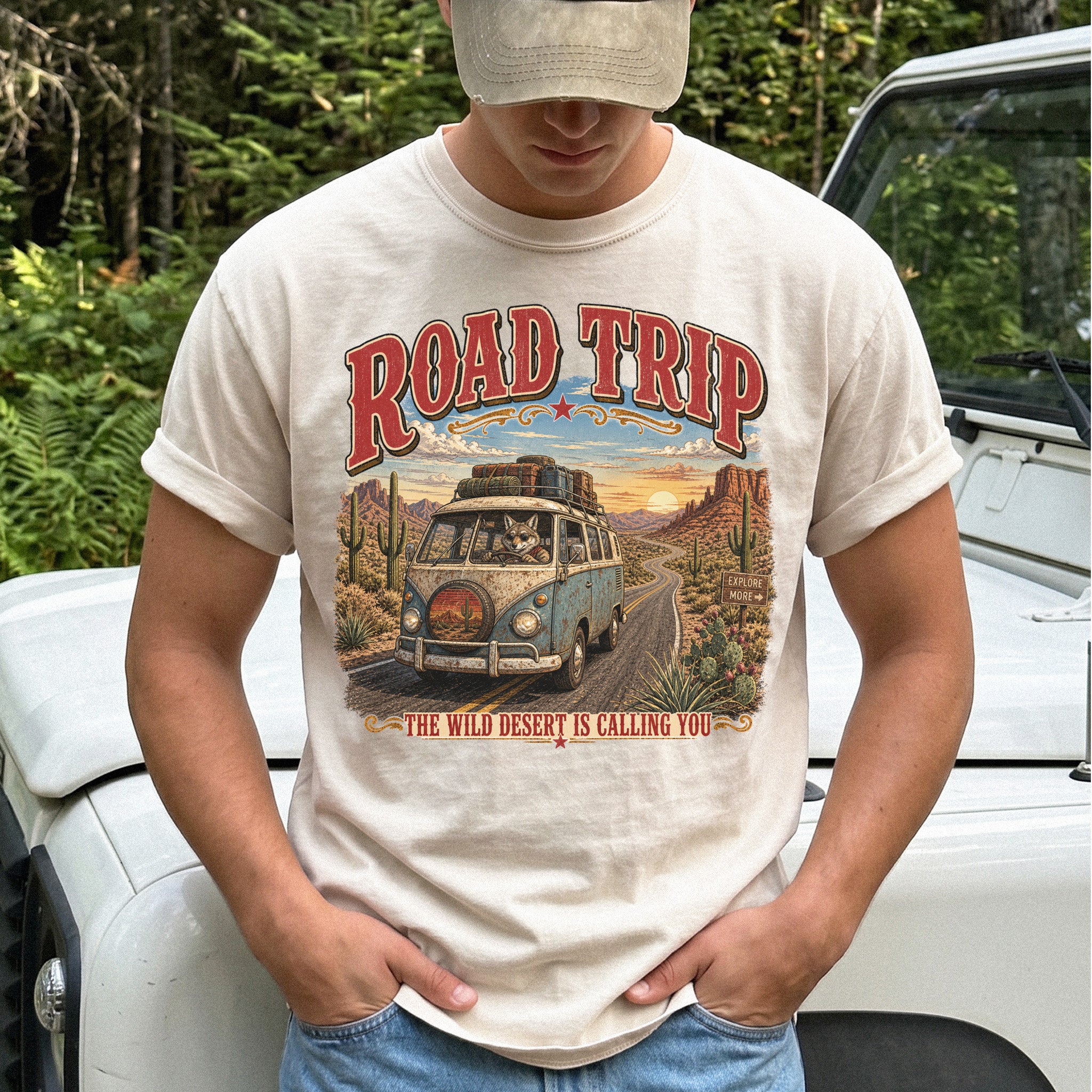 Road Trip The Wild Desert Is Calling You Comfort Colors Shirt – Retro Desert Van Tee