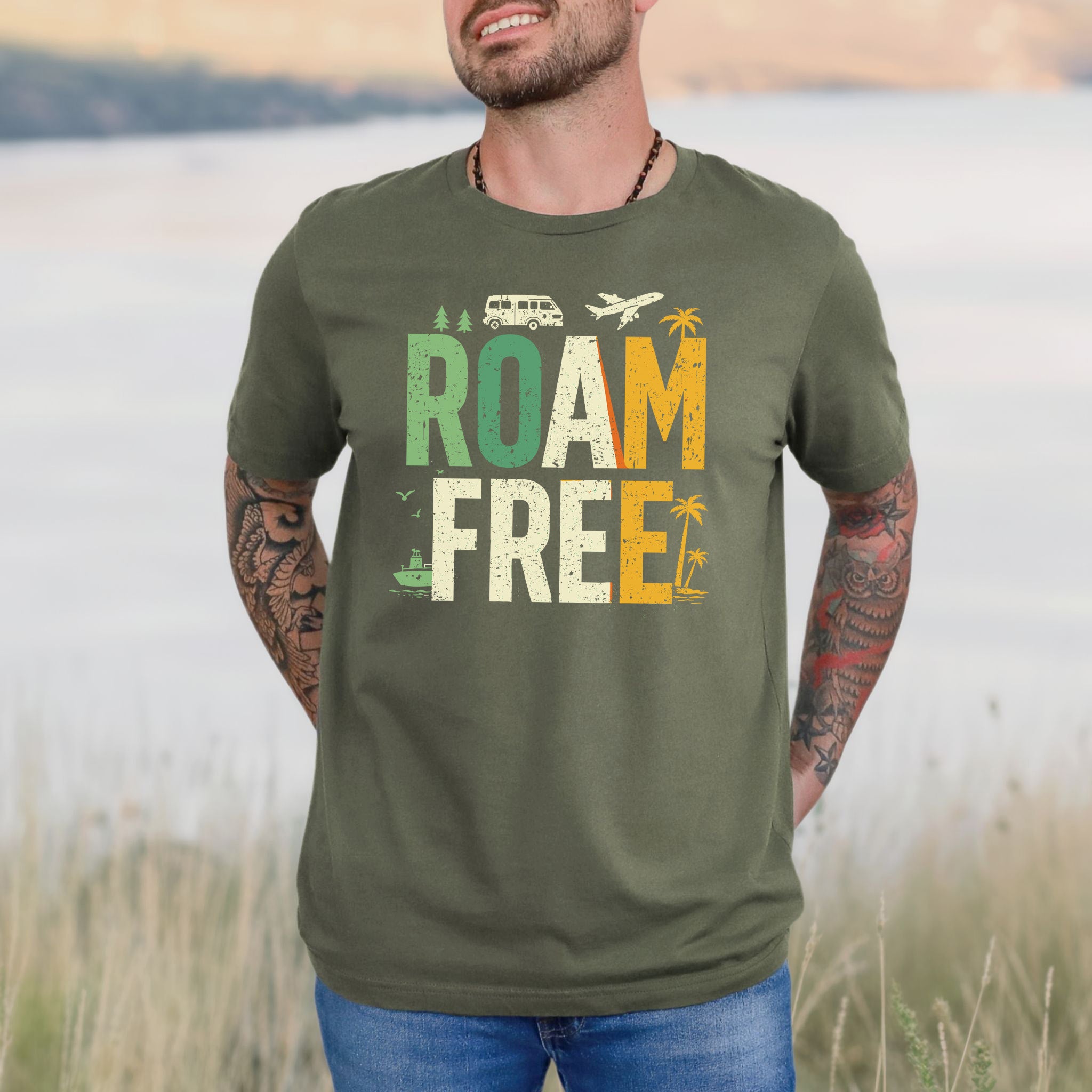 Roam Free Retro Travel Vanlife Wander Adventure T-Shirt
