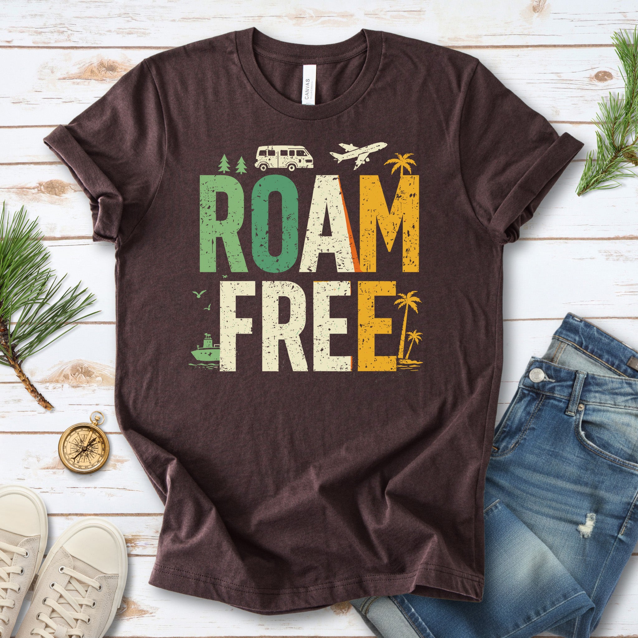 Roam Free Retro Travel Vanlife Wander Adventure T-Shirt