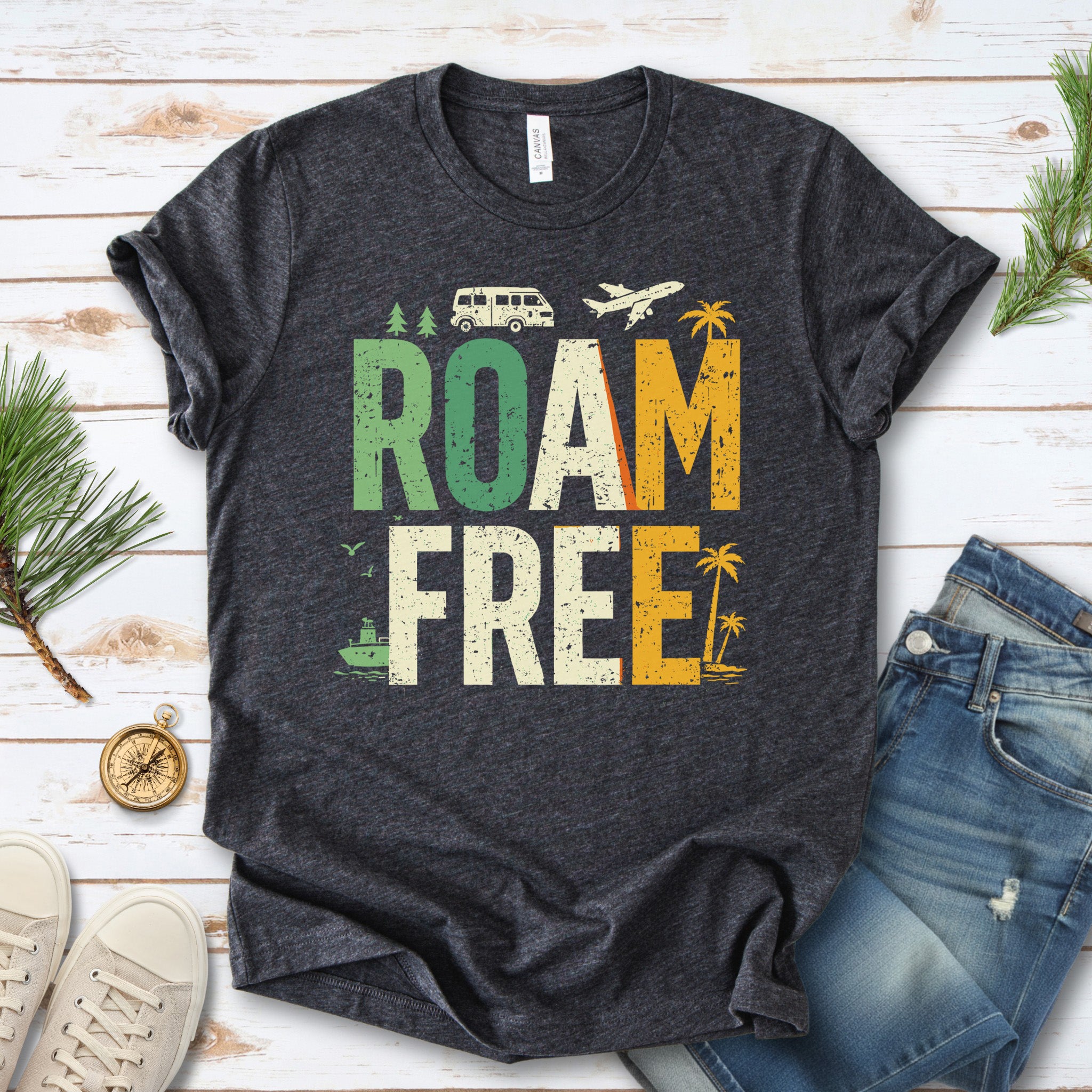 Roam Free Retro Travel Vanlife Wander Adventure T-Shirt
