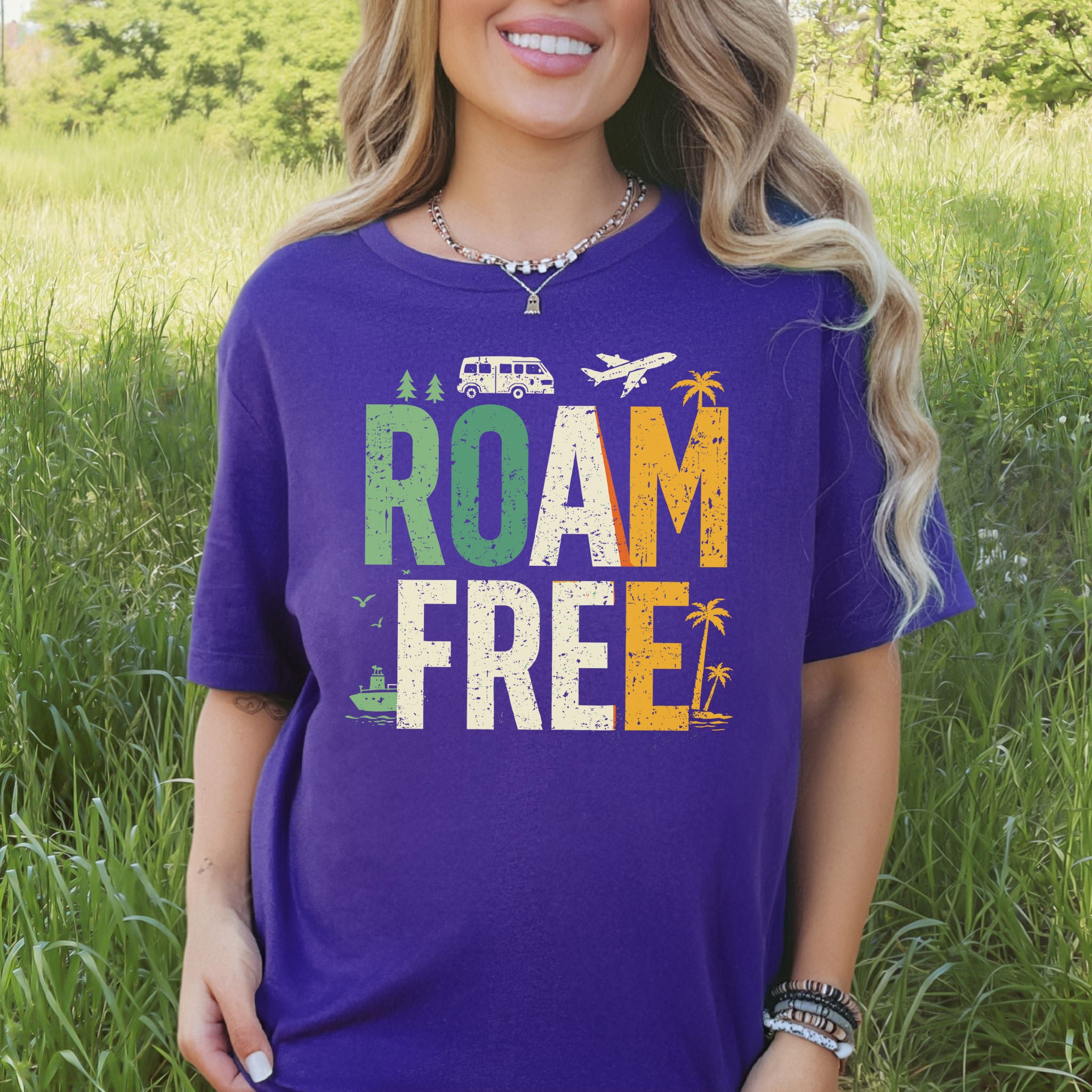 Roam Free Retro Travel Vanlife Wander Adventure T-Shirt