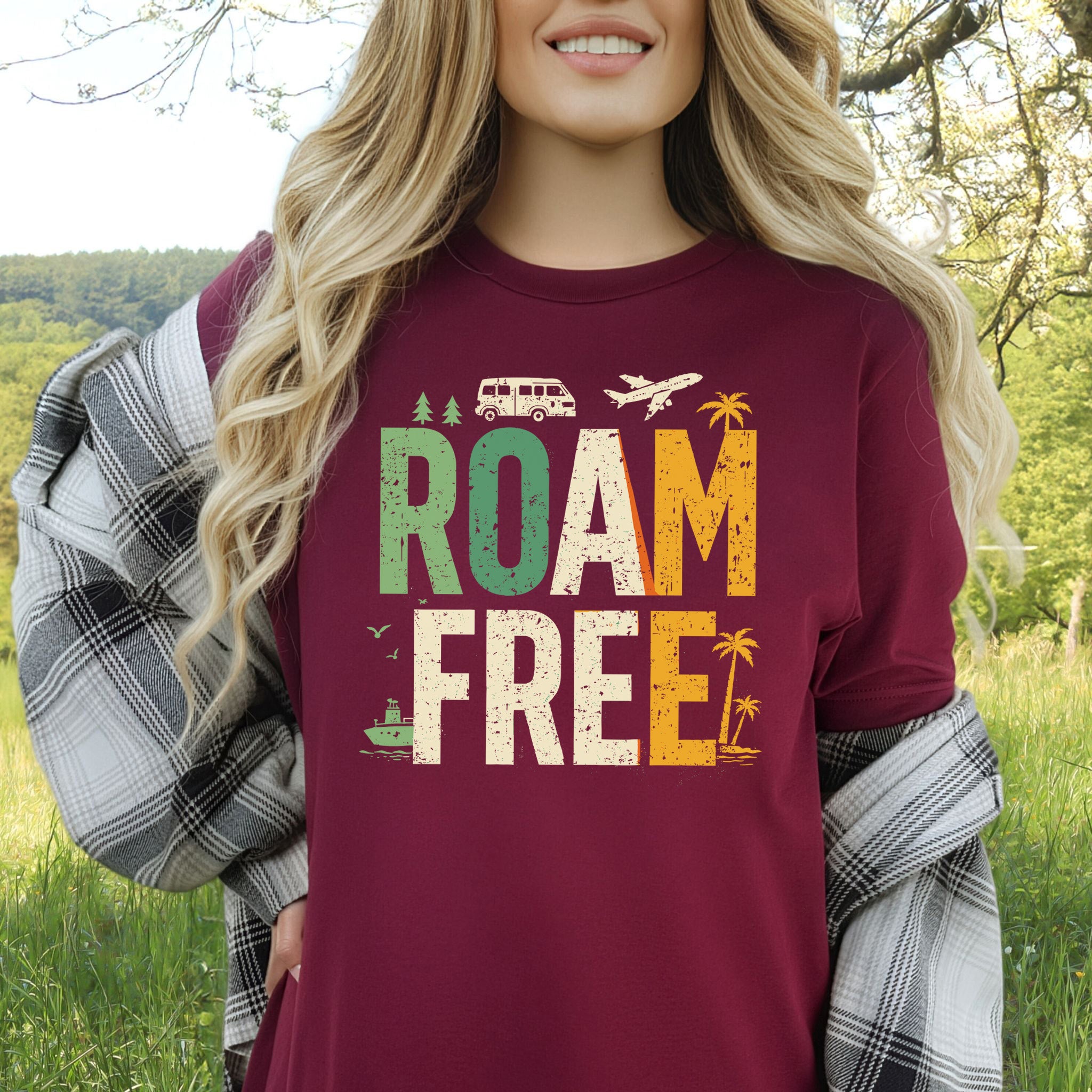 Roam Free Retro Travel Vanlife Wander Adventure T-Shirt