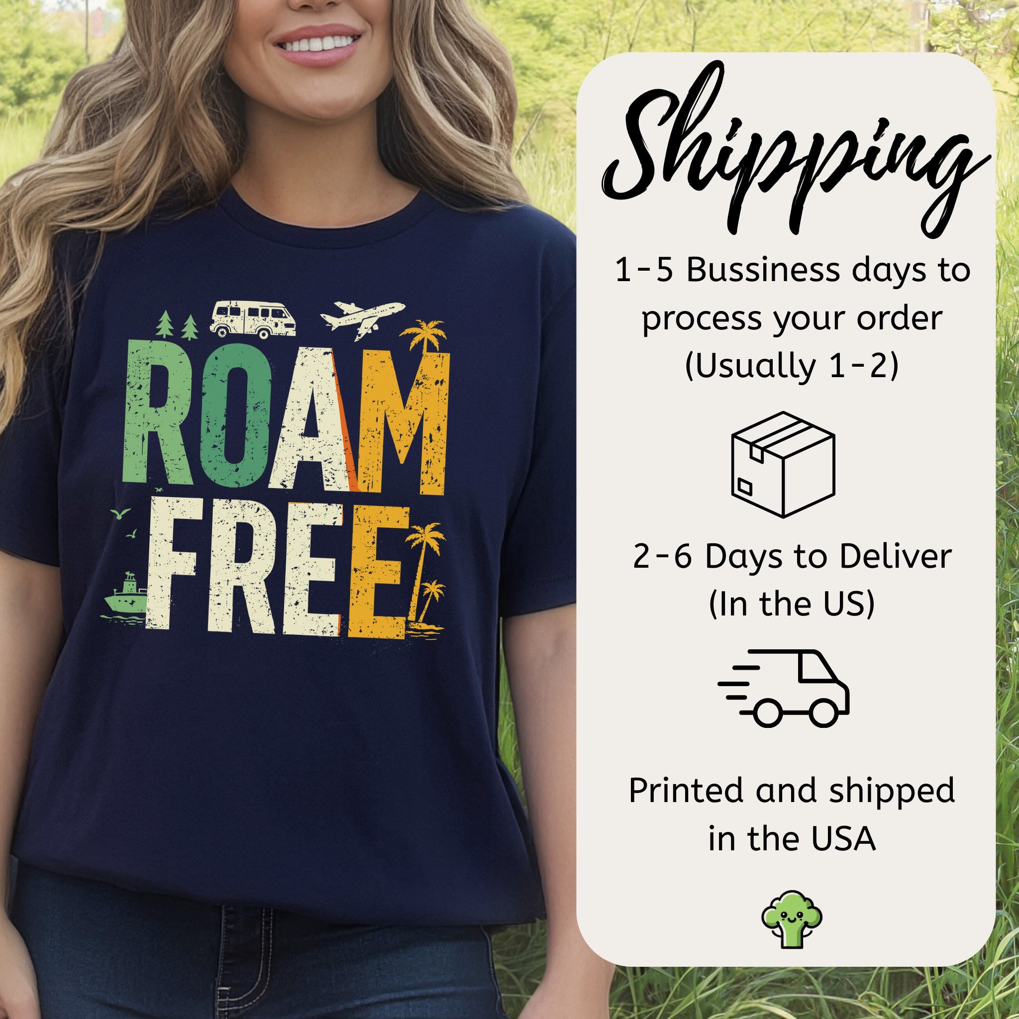 Roam Free Retro Travel Vanlife Wander Adventure T-Shirt