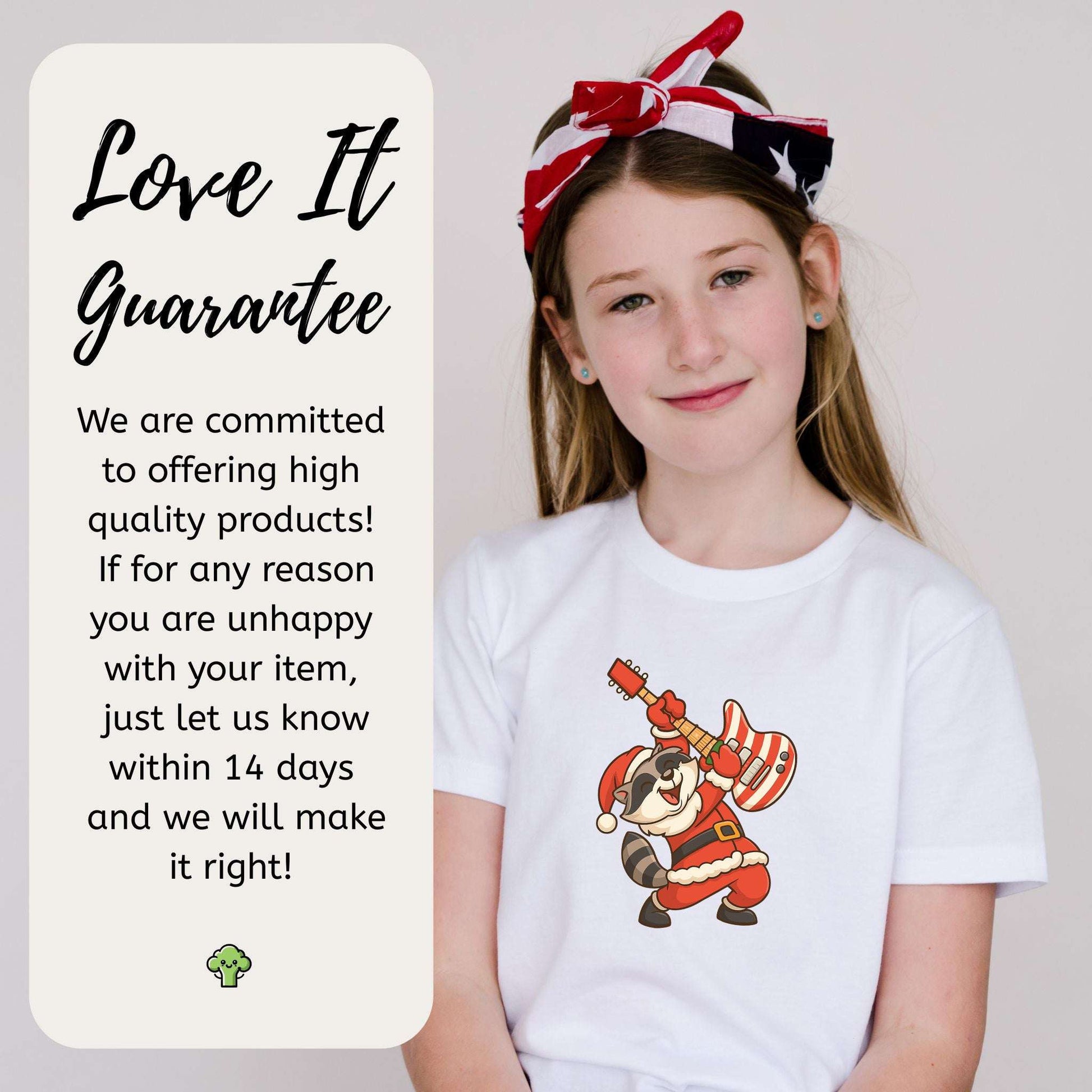 Rockin’ Santa Raccoon Kids T-Shirt – Funny Guitar Christmas Tee, Youth Tee