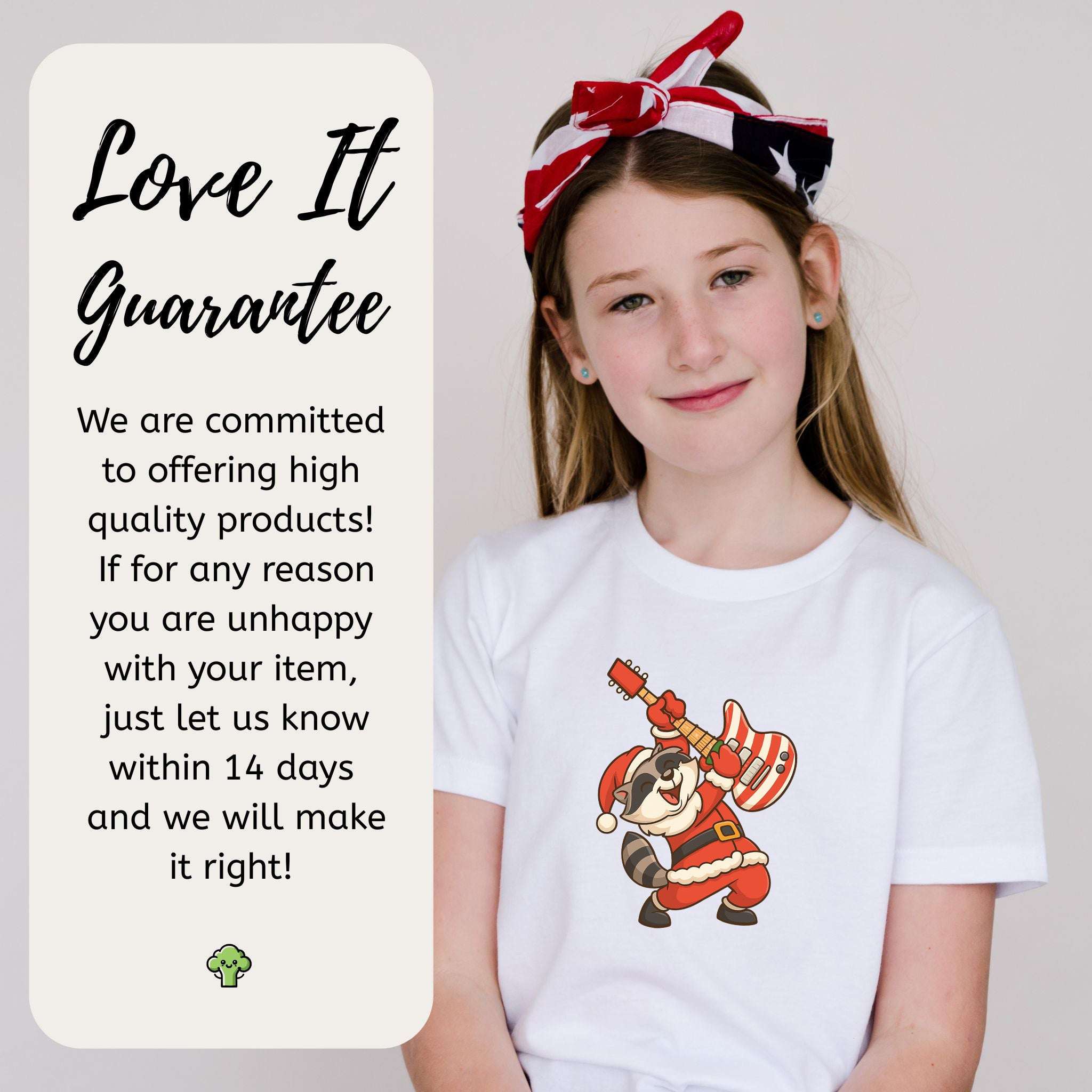 Rockin’ Santa Raccoon Kids T-Shirt – Funny Guitar Christmas Tee, Youth Tee