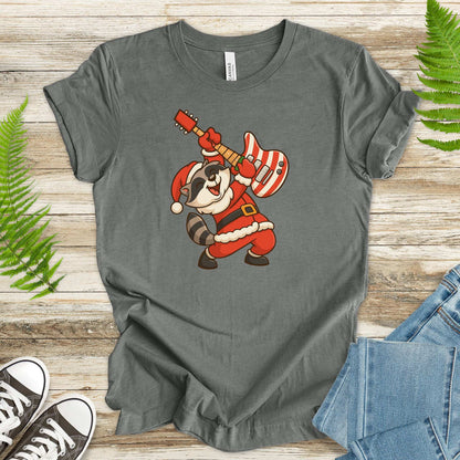 Rockin’ Santa Raccoon T-Shirt – Funny Guitar Lover Christmas Tee