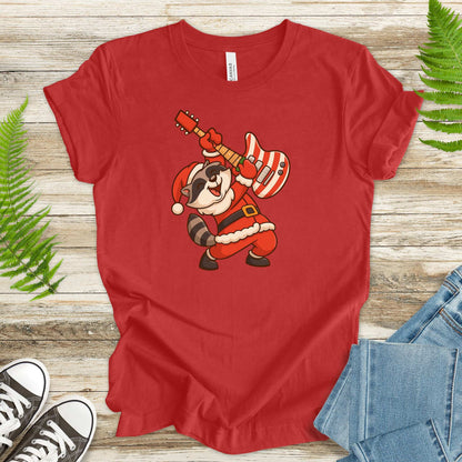 Rockin’ Santa Raccoon T-Shirt – Funny Guitar Lover Christmas Tee