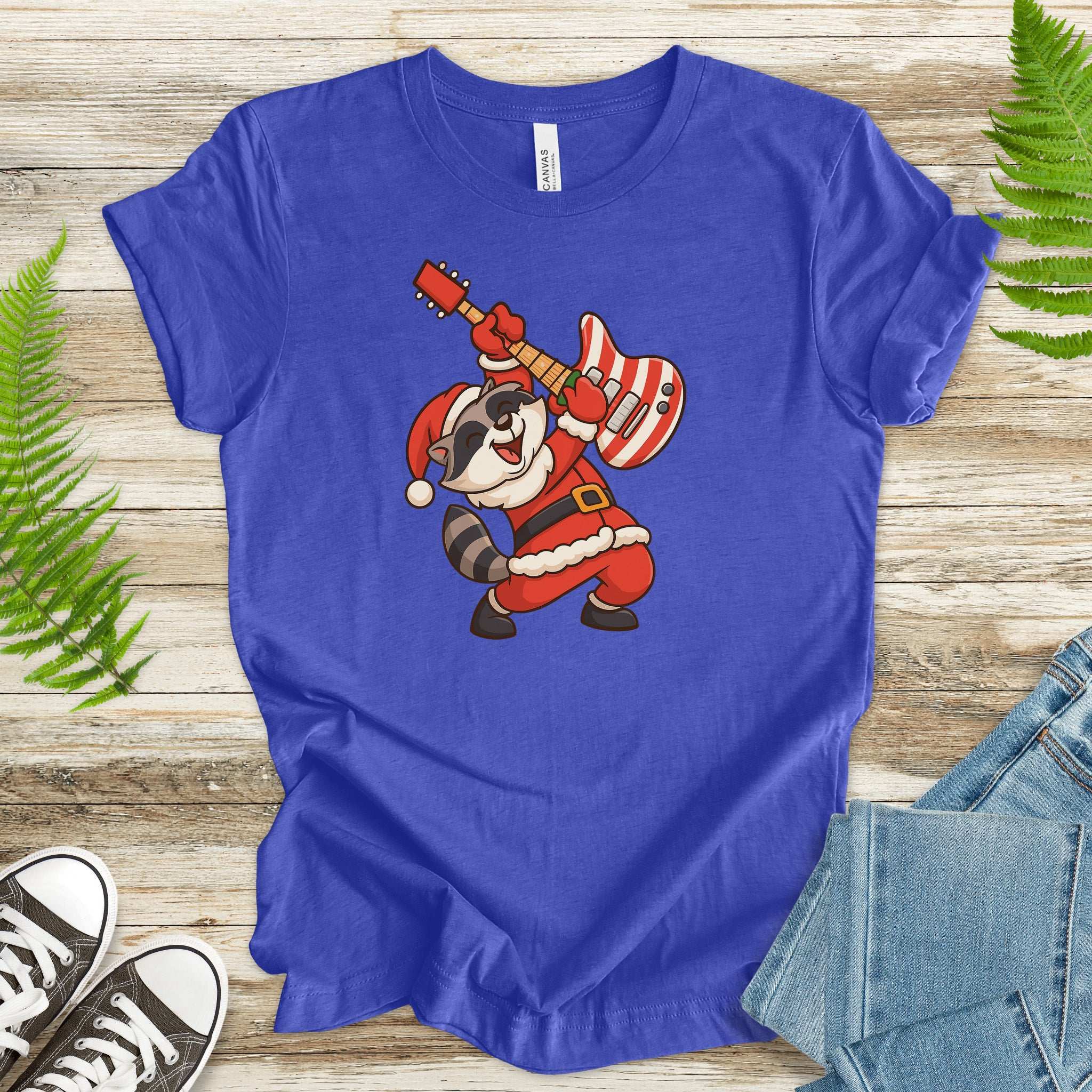 Rockin’ Santa Raccoon T-Shirt – Funny Guitar Lover Christmas Tee
