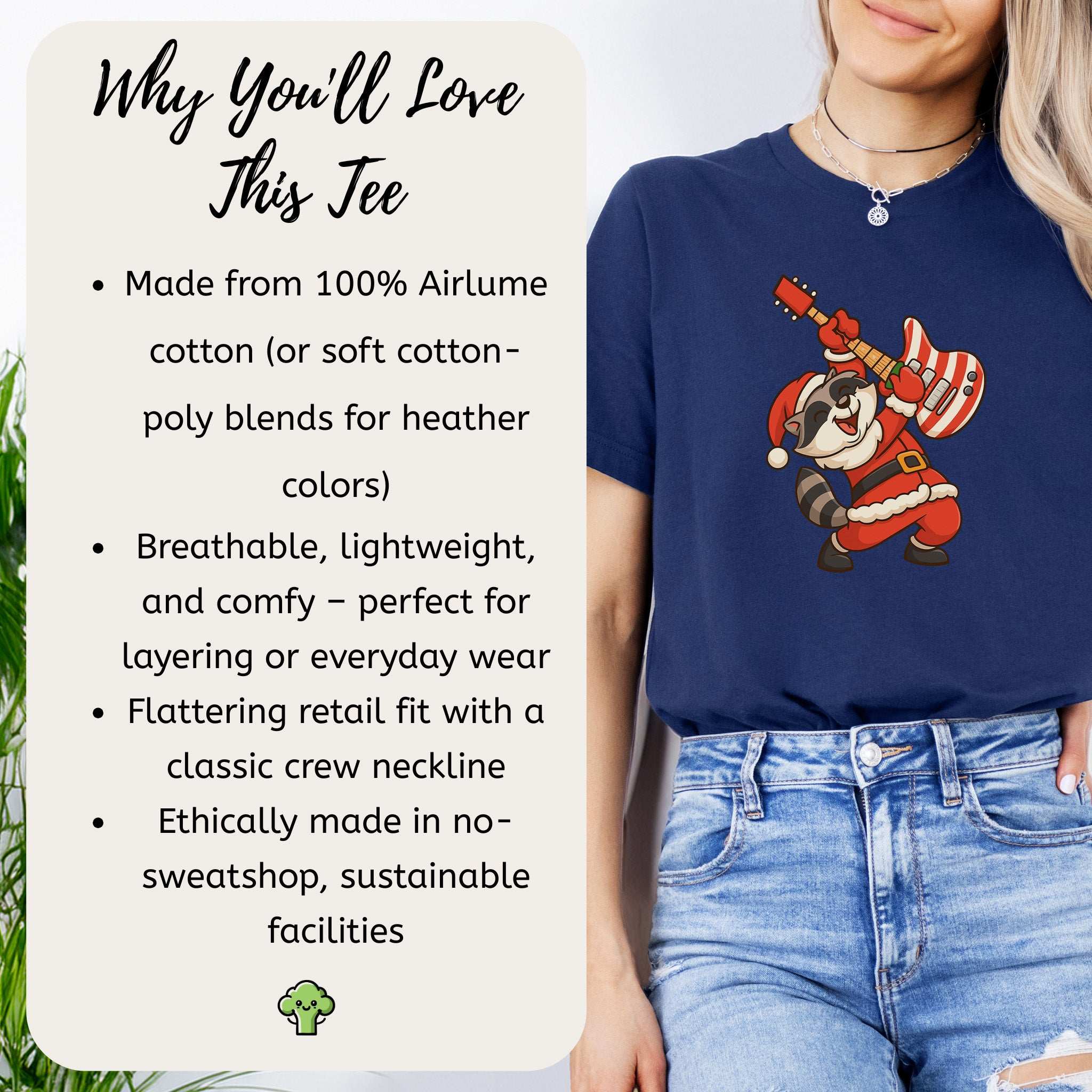 Rockin’ Santa Raccoon T-Shirt – Funny Guitar Lover Christmas Tee