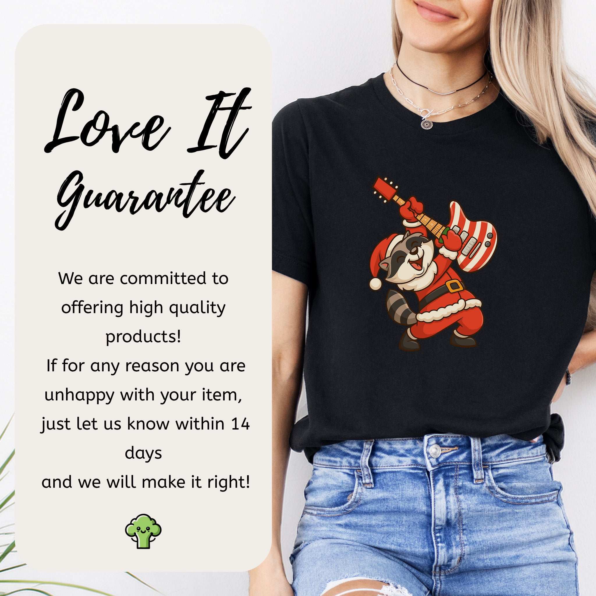 Rockin’ Santa Raccoon T-Shirt – Funny Guitar Lover Christmas Tee