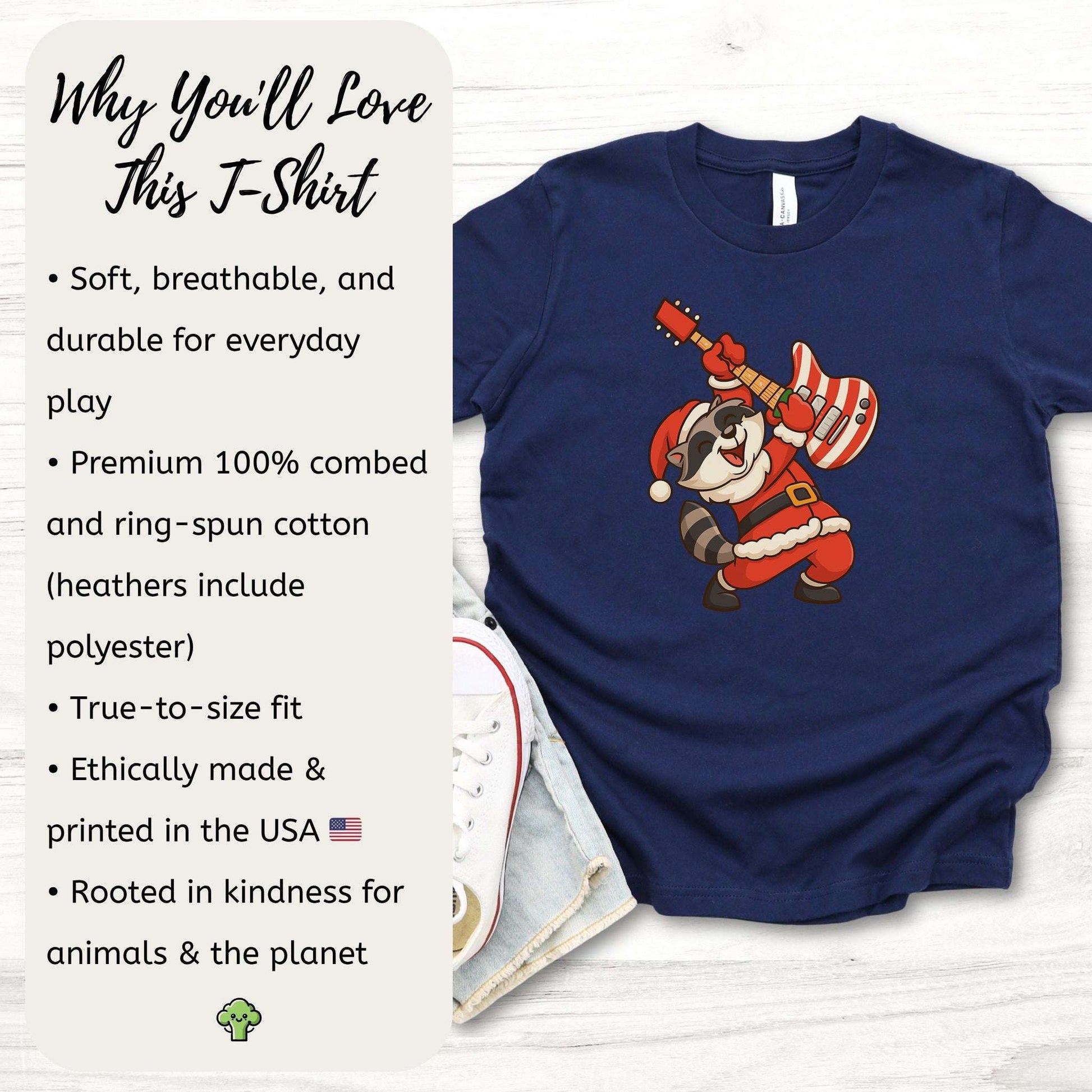 Rockin’ Santa Raccoon Kids T-Shirt – Funny Guitar Christmas Tee, Youth Tee