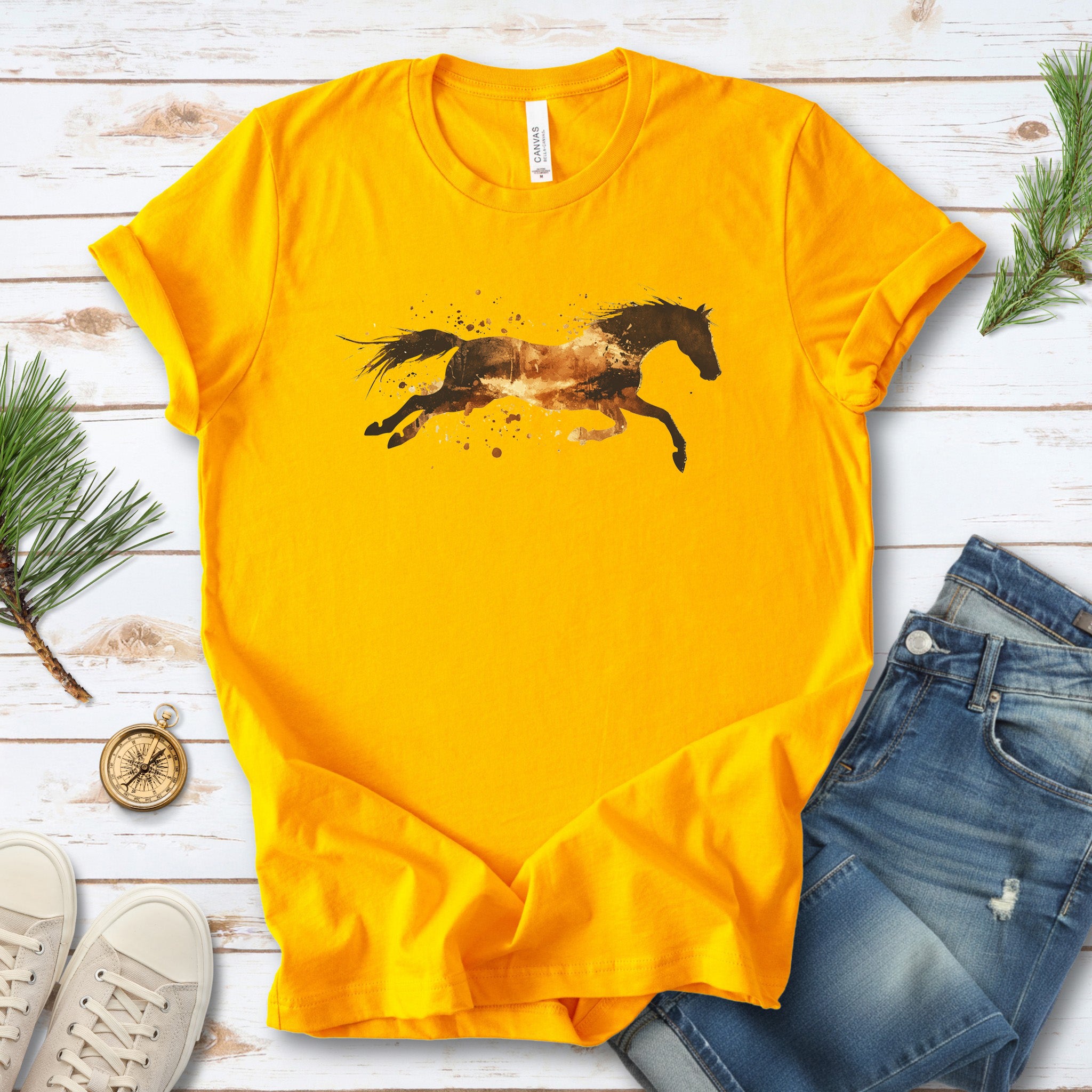 Watercolor Running Horse T-Shirt – Vintage Wild Mustang Tee
