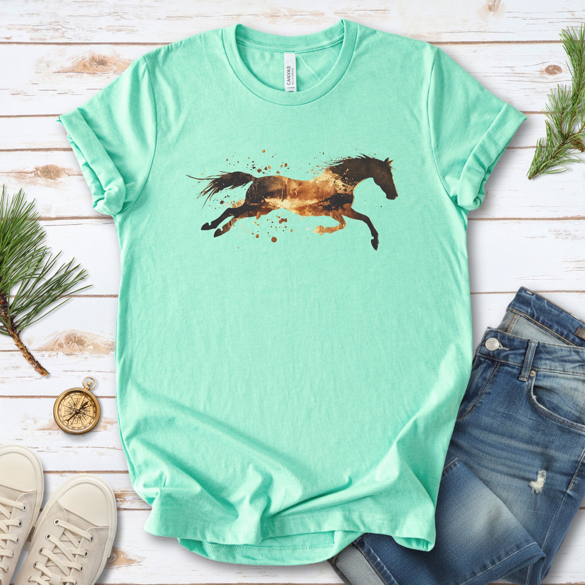 Watercolor Running Horse T-Shirt – Vintage Wild Mustang Tee