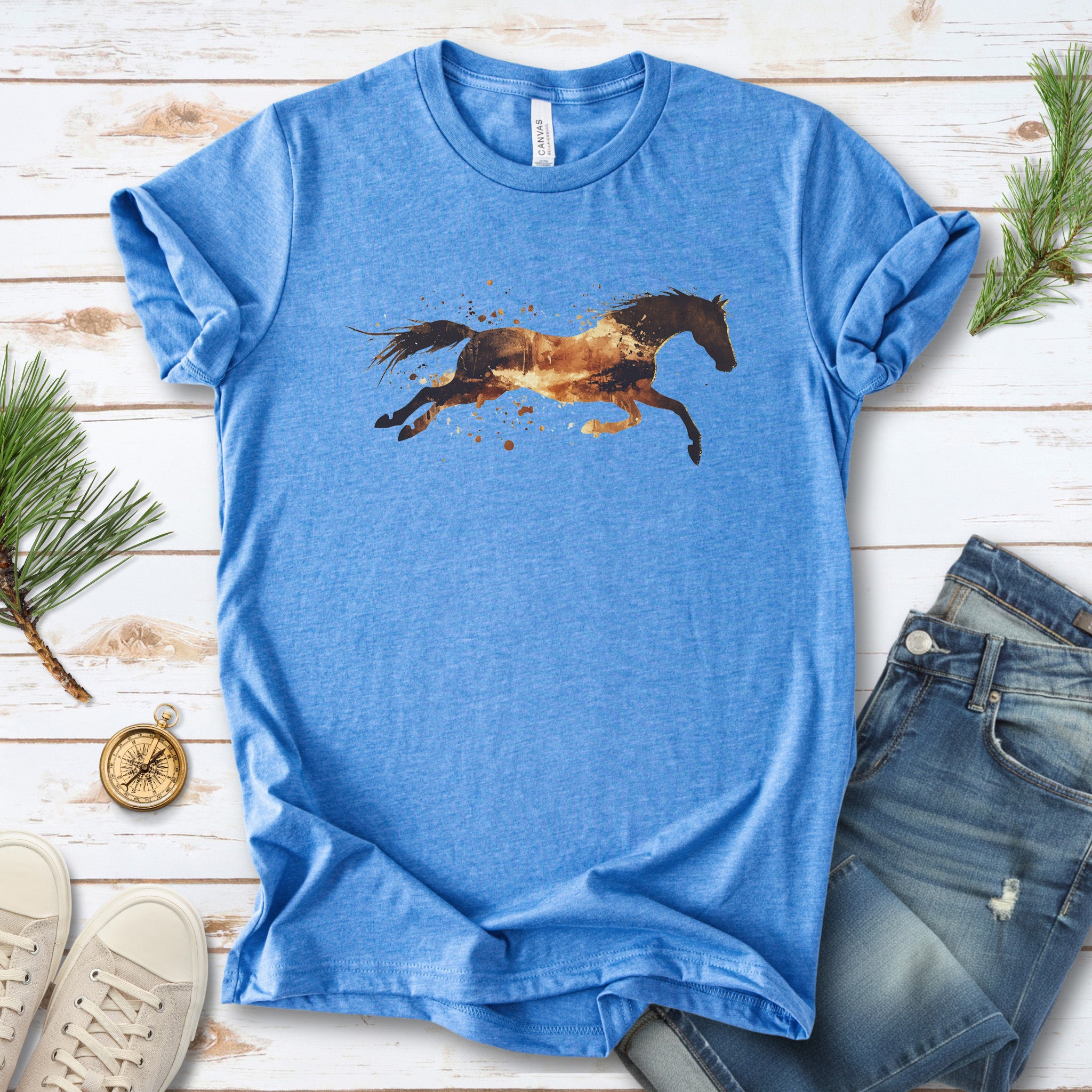Watercolor Running Horse T-Shirt – Vintage Wild Mustang Tee