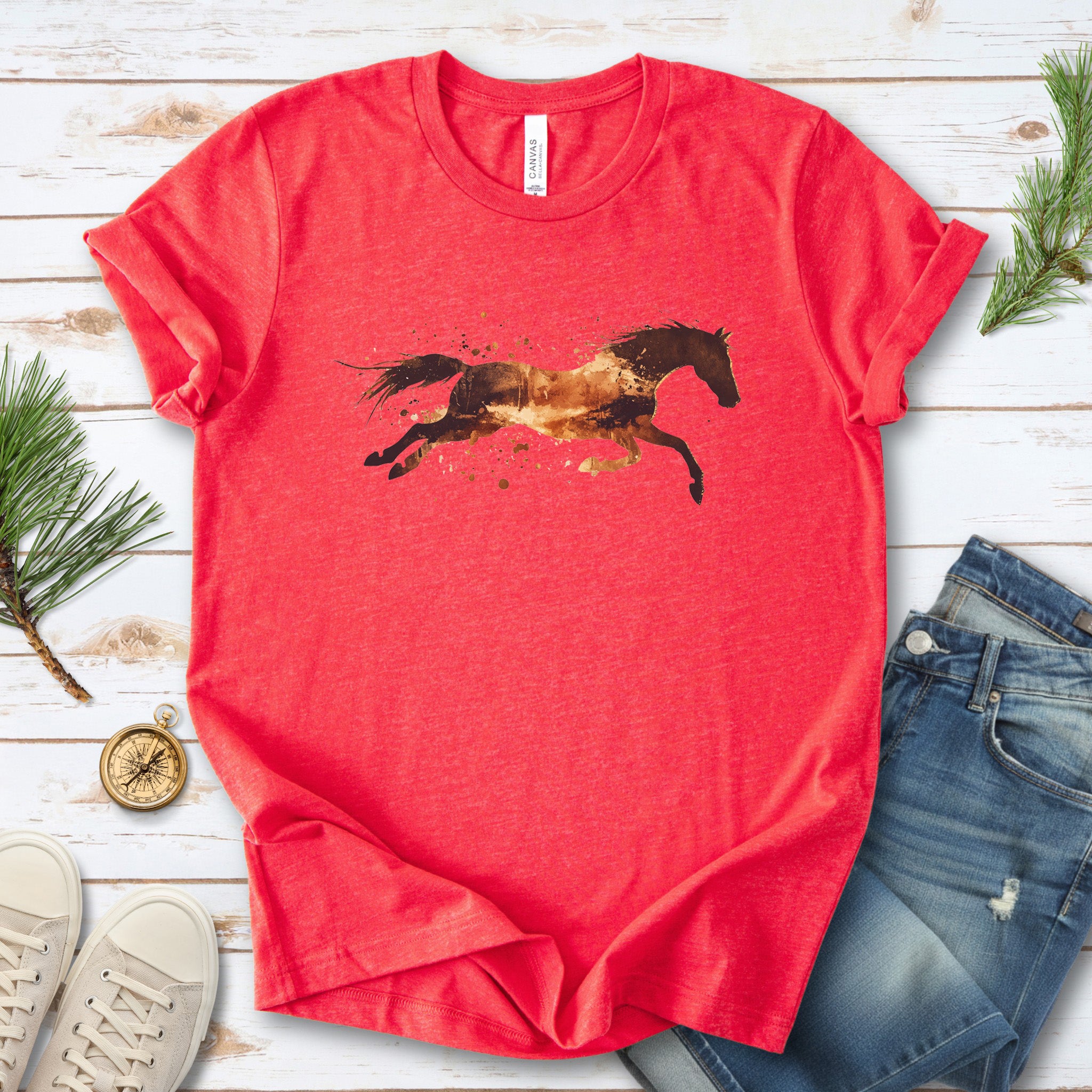 Watercolor Running Horse T-Shirt – Vintage Wild Mustang Tee