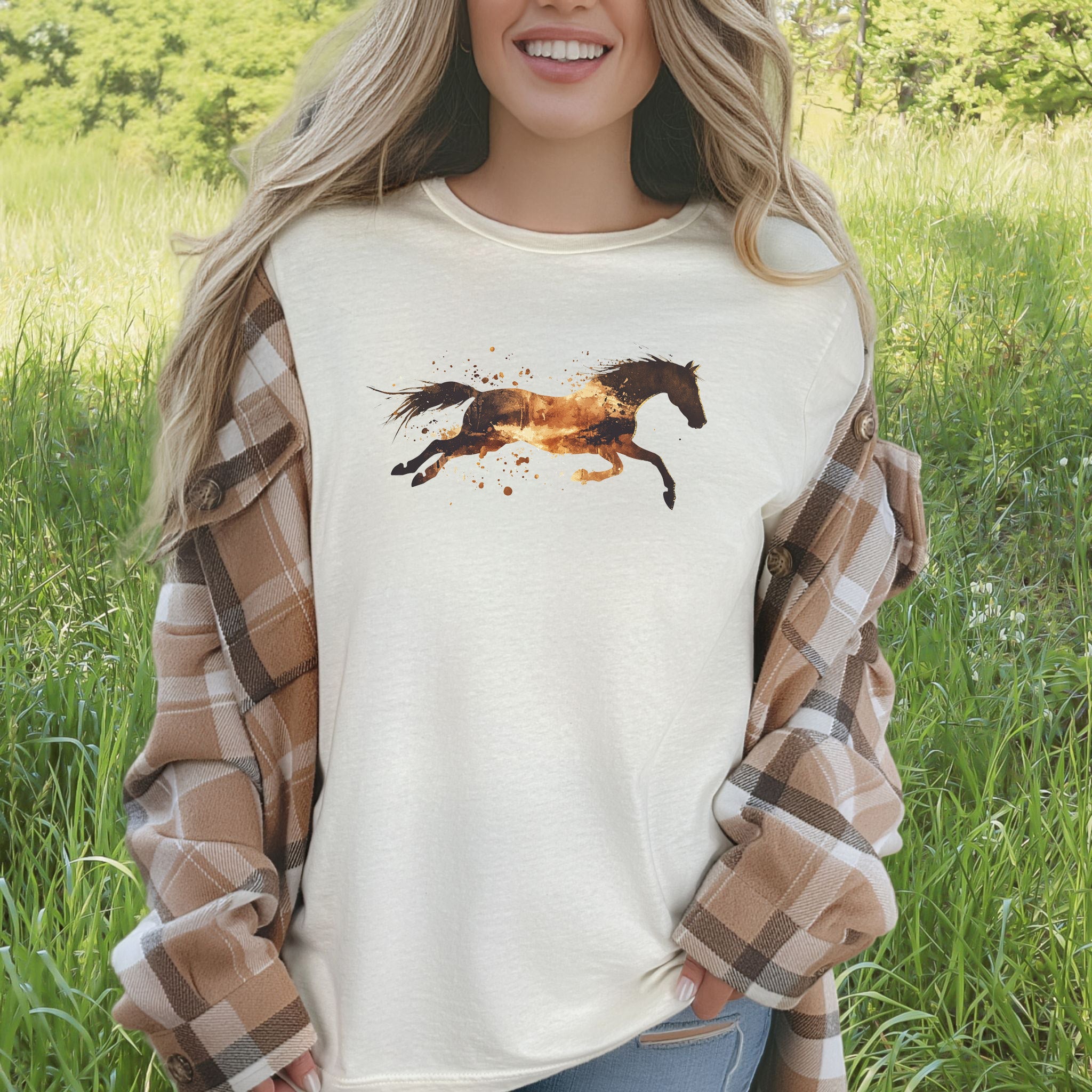 Watercolor Running Horse T-Shirt – Vintage Wild Mustang Tee