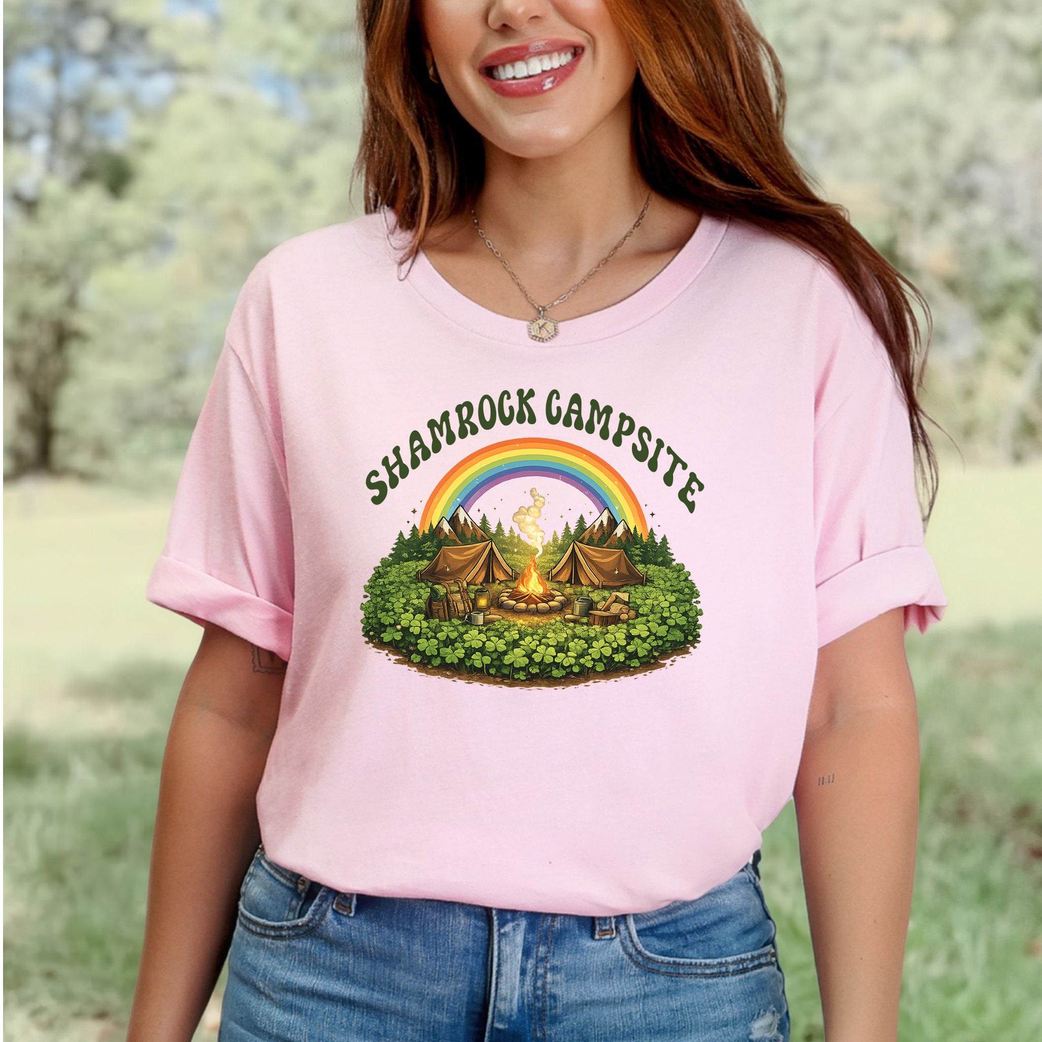 Shamrock Campsite T-Shirt – Rainbow Campfire Tee for St. Patrick’s Day