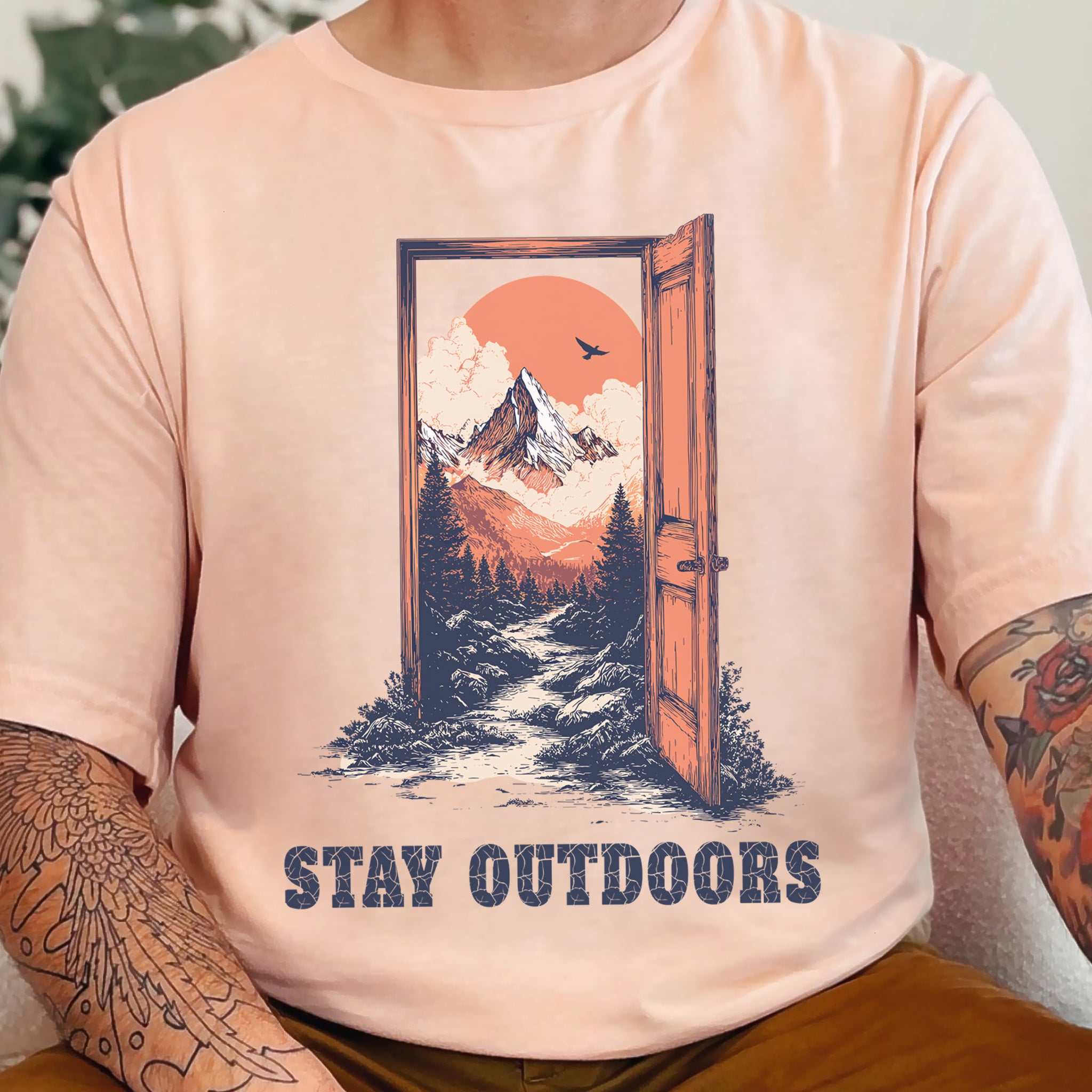 Stay Outdoors Vintage Mountain Doorway Adventure T-Shirt