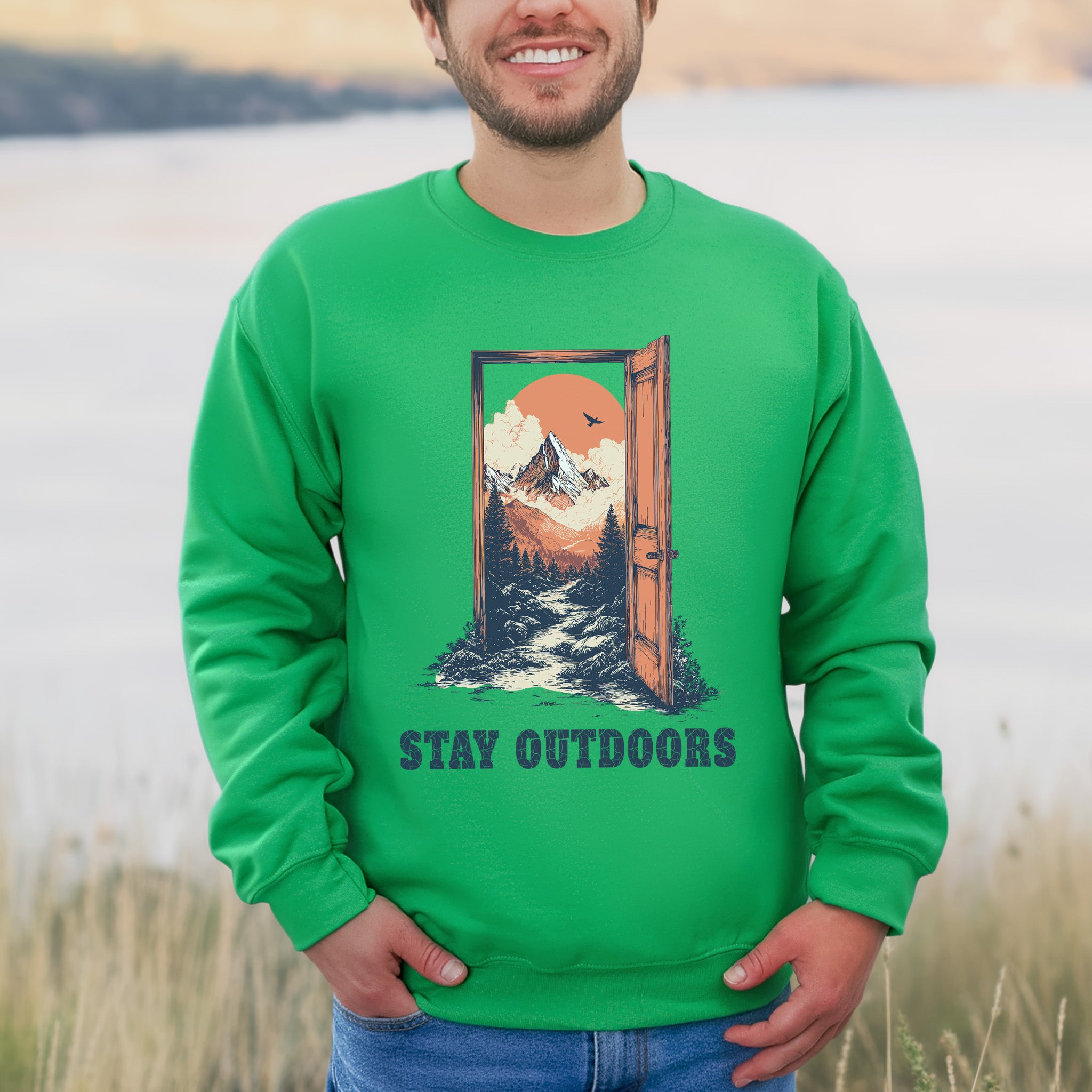 Stay Outdoors Vintage Mountain Doorway Adventure Sweatshirt