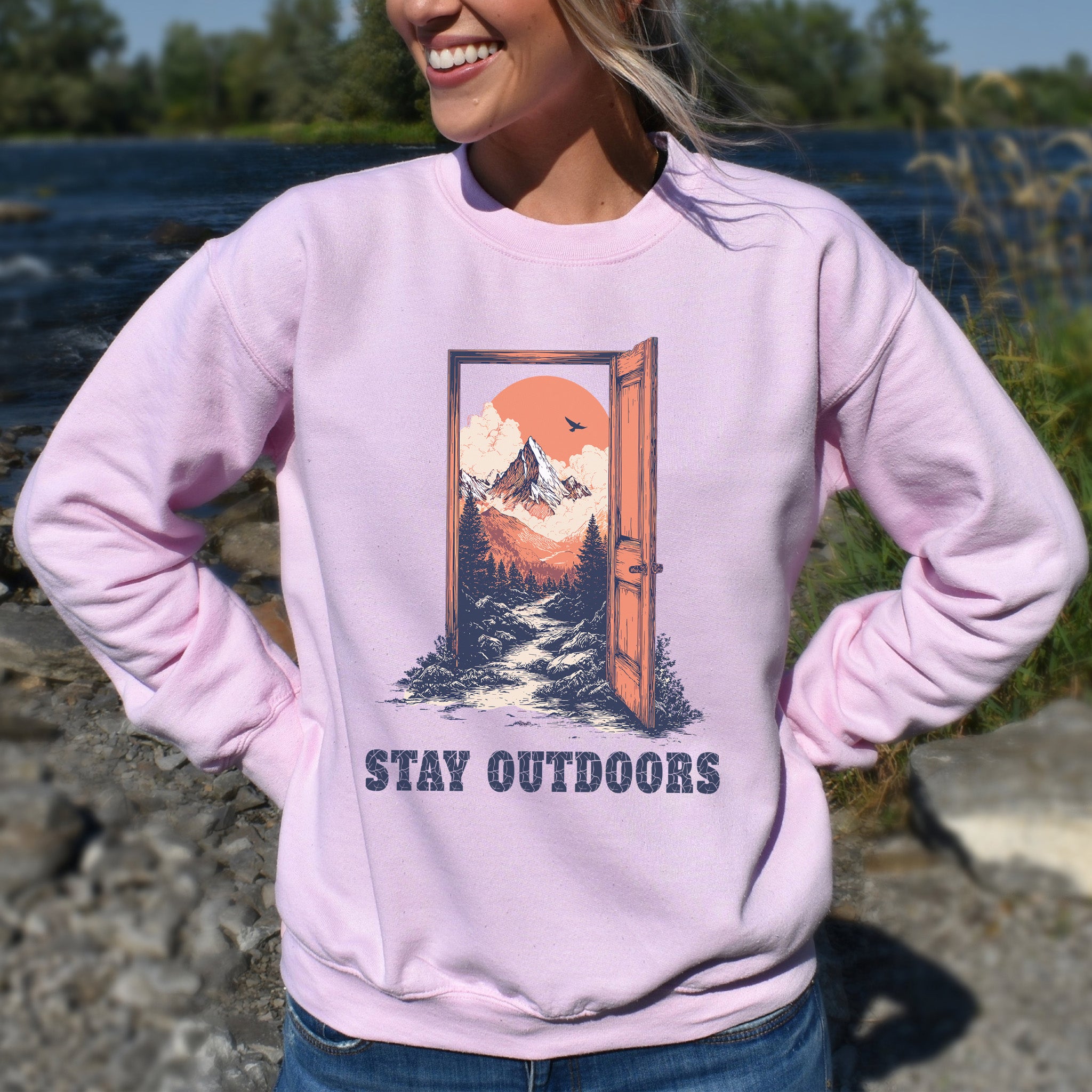 Stay Outdoors Vintage Mountain Doorway Adventure Sweatshirt