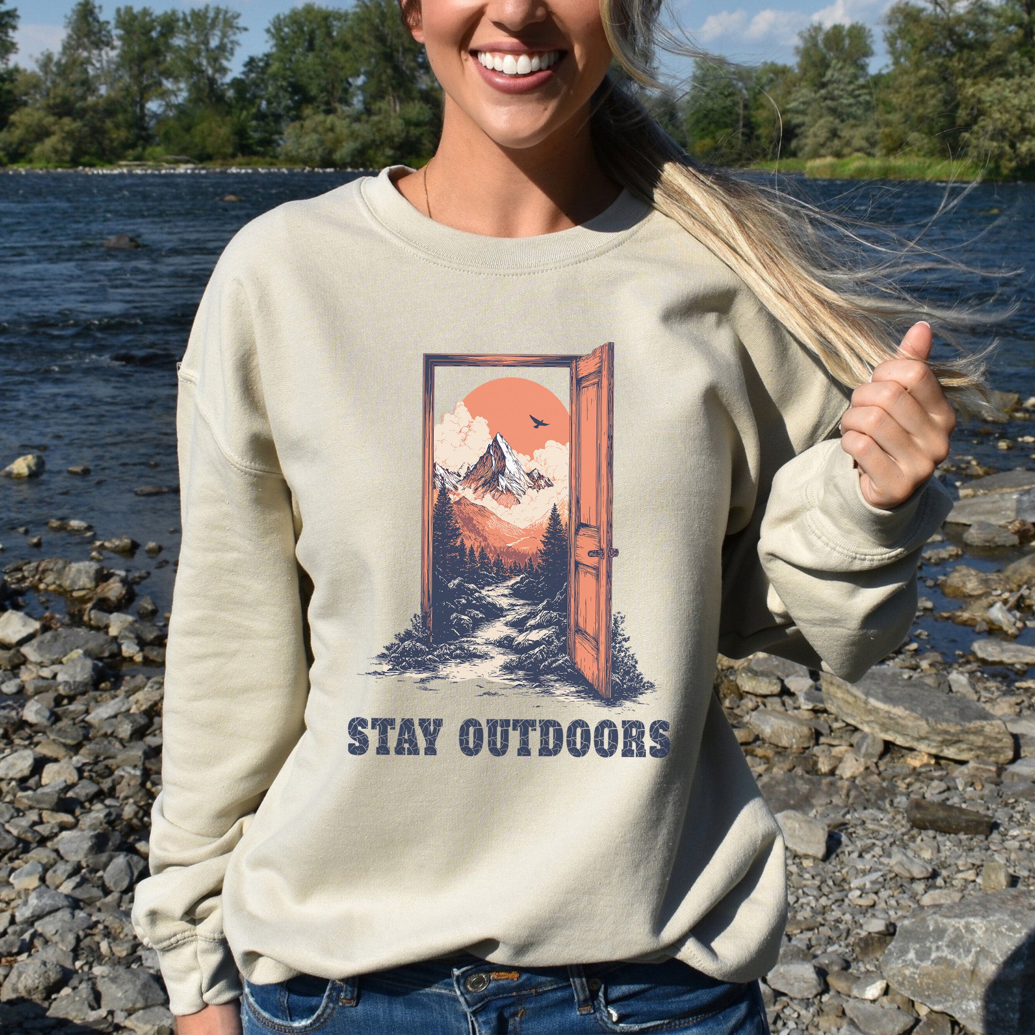 Stay Outdoors Vintage Mountain Doorway Adventure Sweatshirt