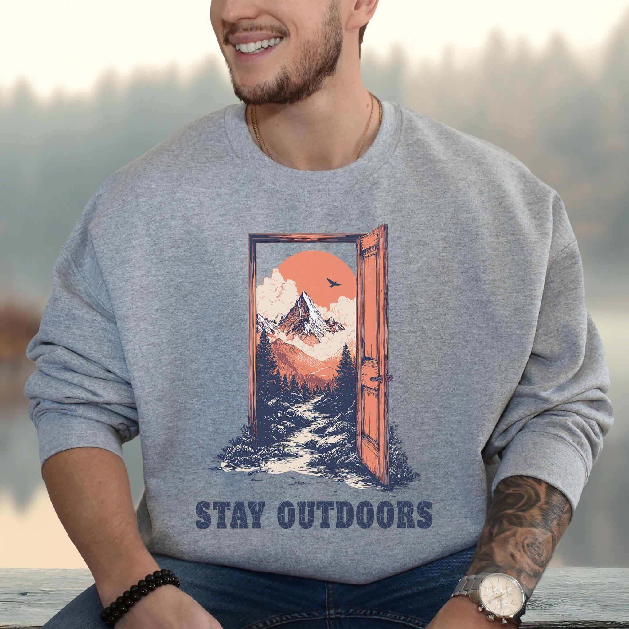 Stay Outdoors Vintage Mountain Doorway Adventure Sweatshirt