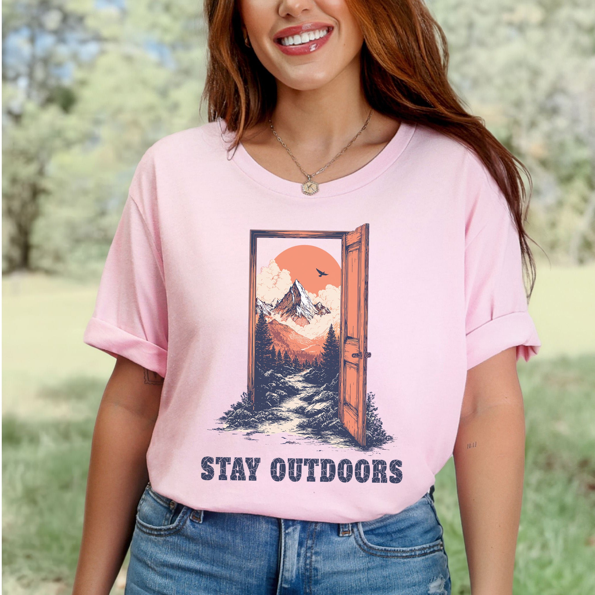 Stay Outdoors Vintage Mountain Doorway Adventure T-Shirt